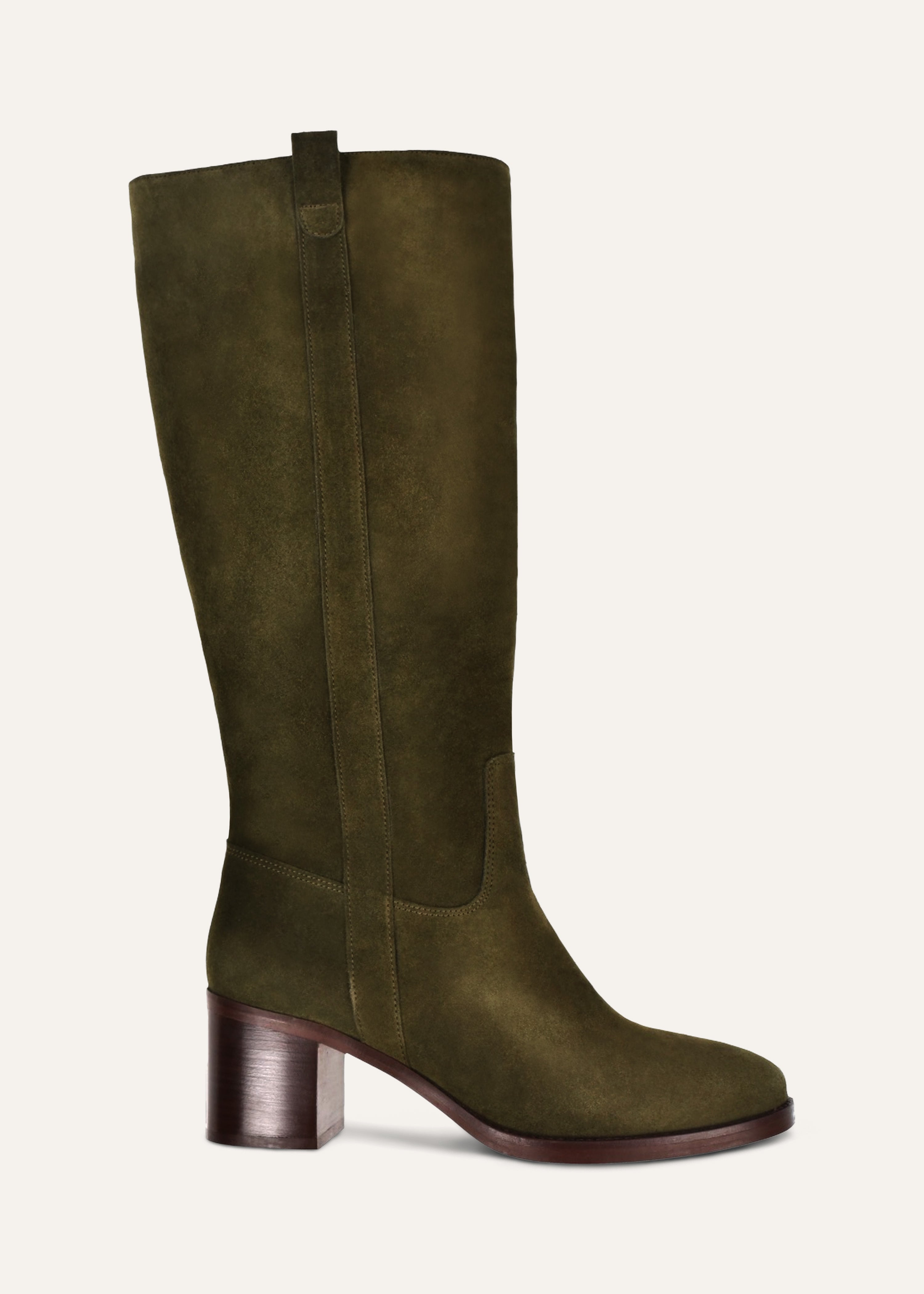 Khaki boots with leather heels