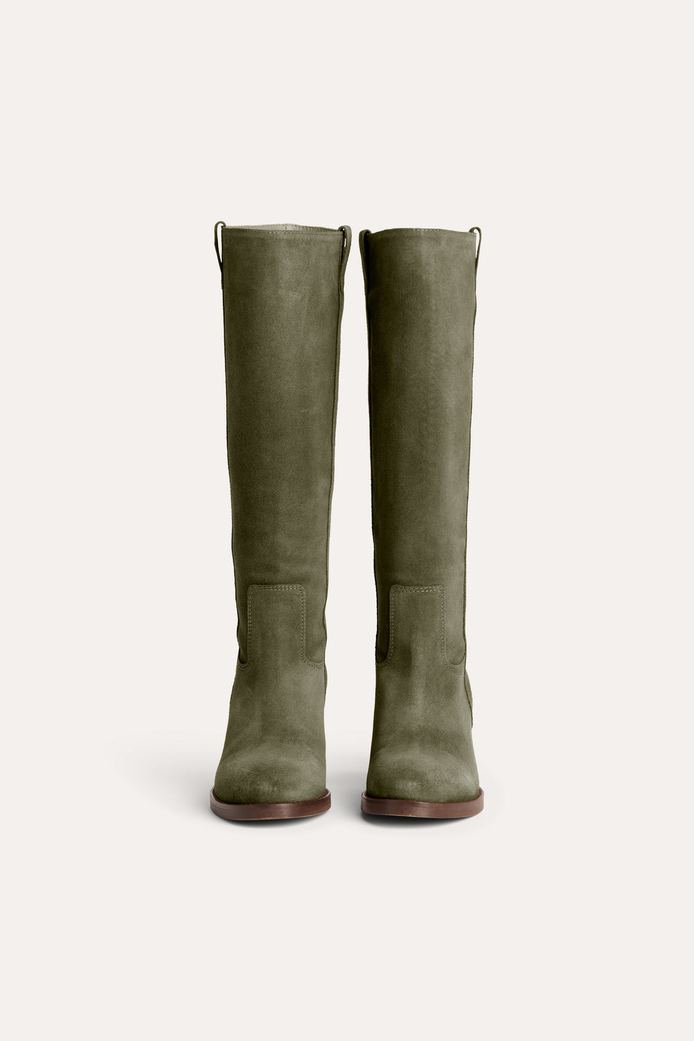 Khaki boots with leather heels