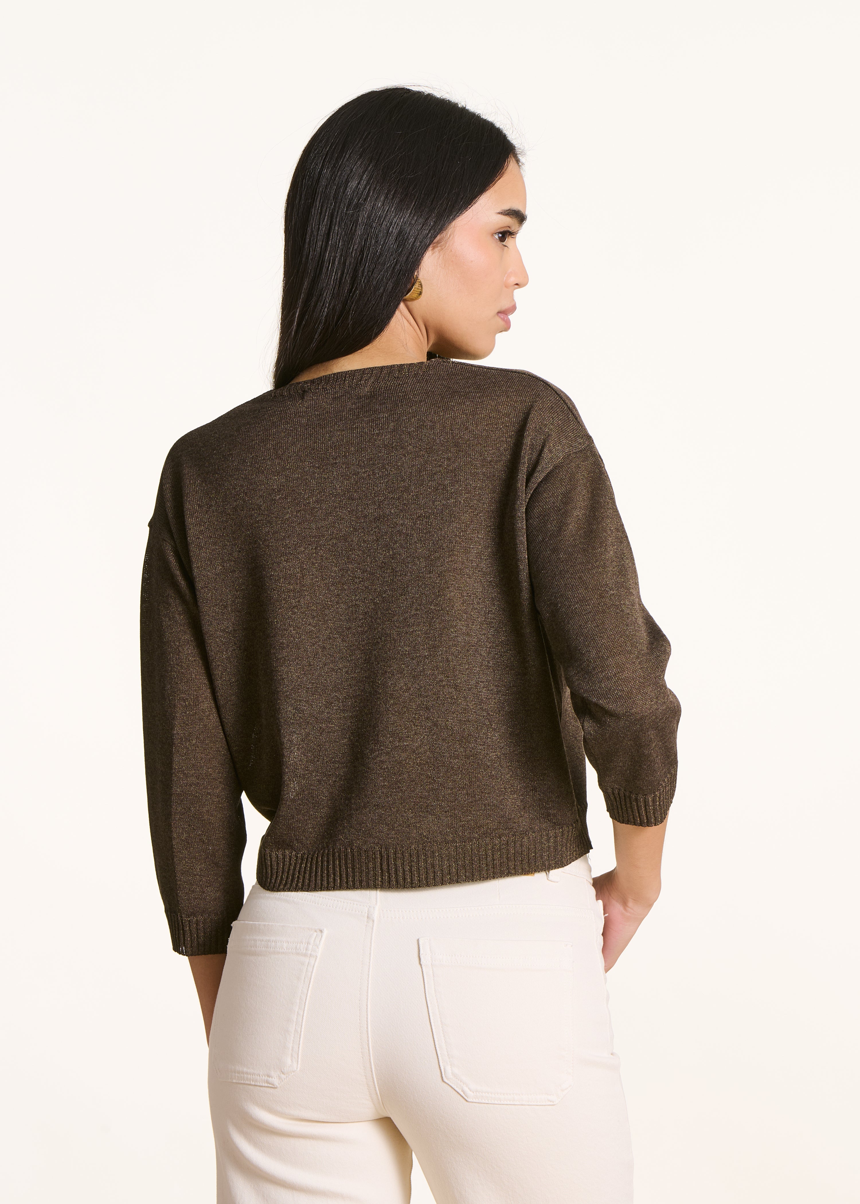 Gilet court marron en maille fine irisée