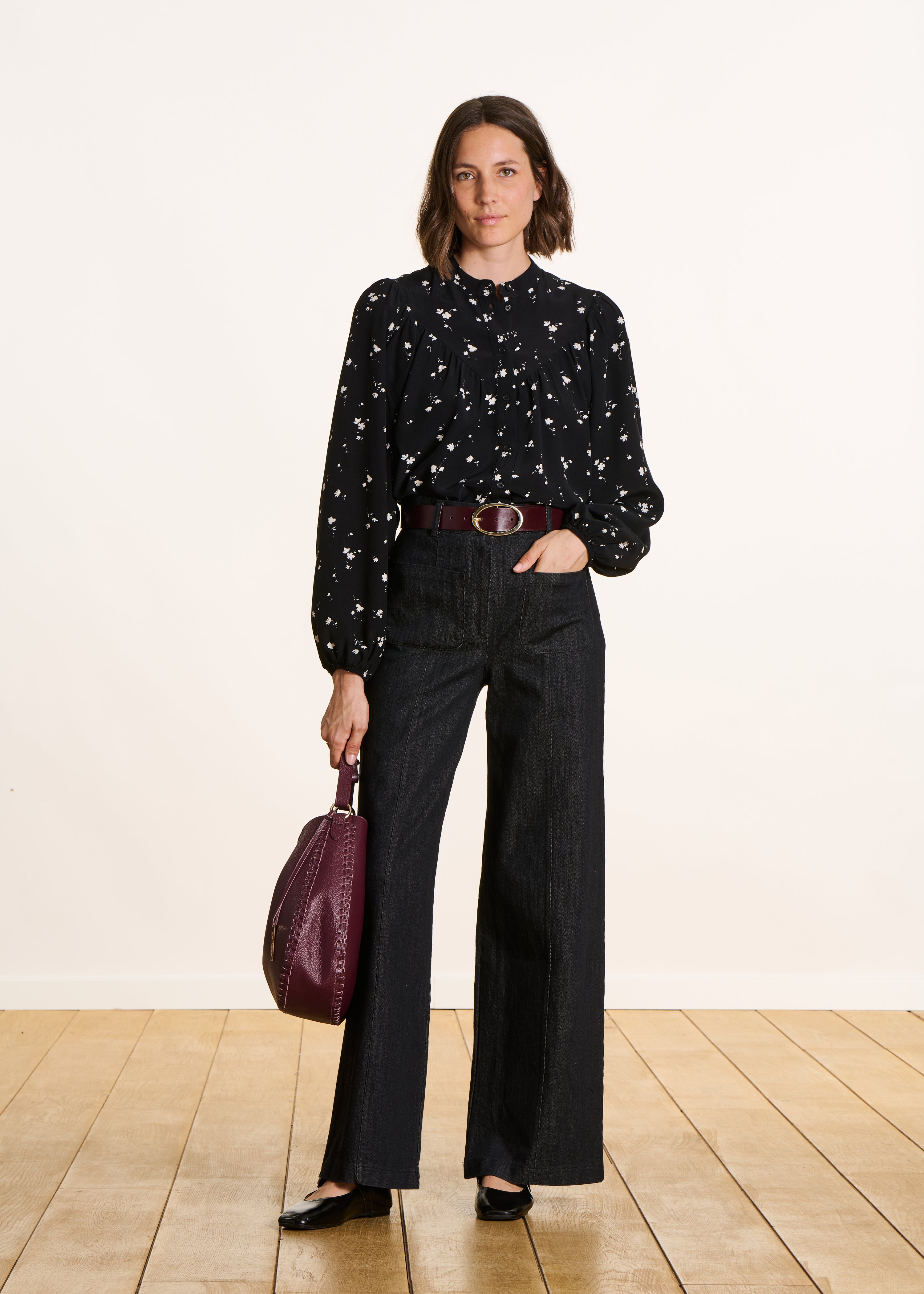 black high-waisted jeans
