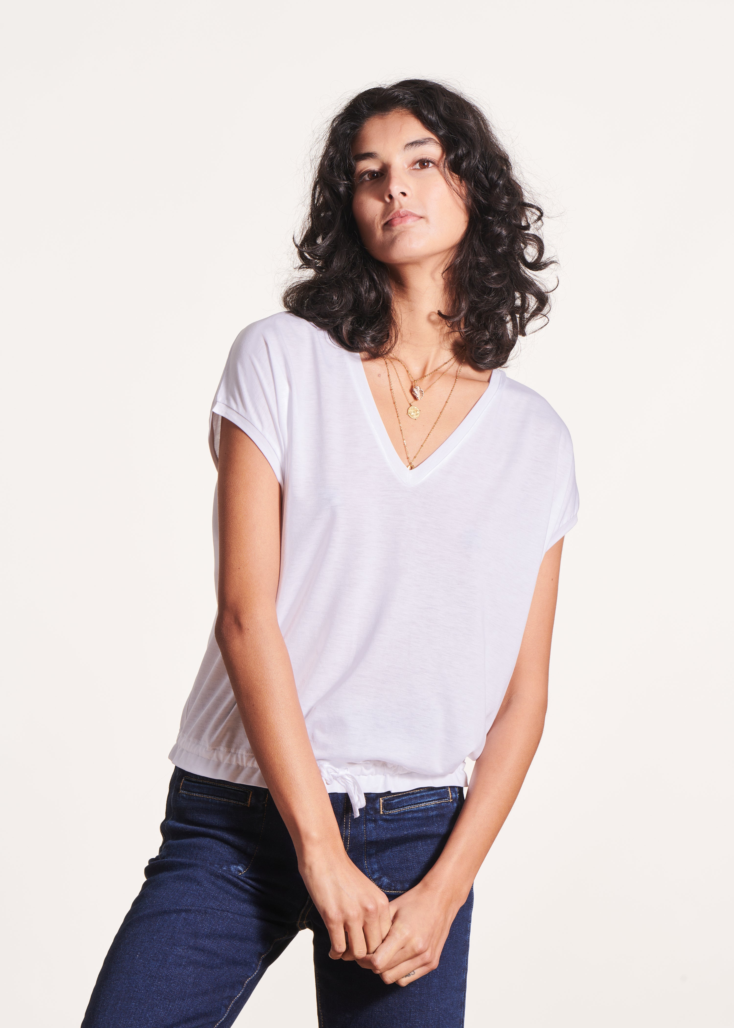 White short-sleeved lyocell blousant T-shirt