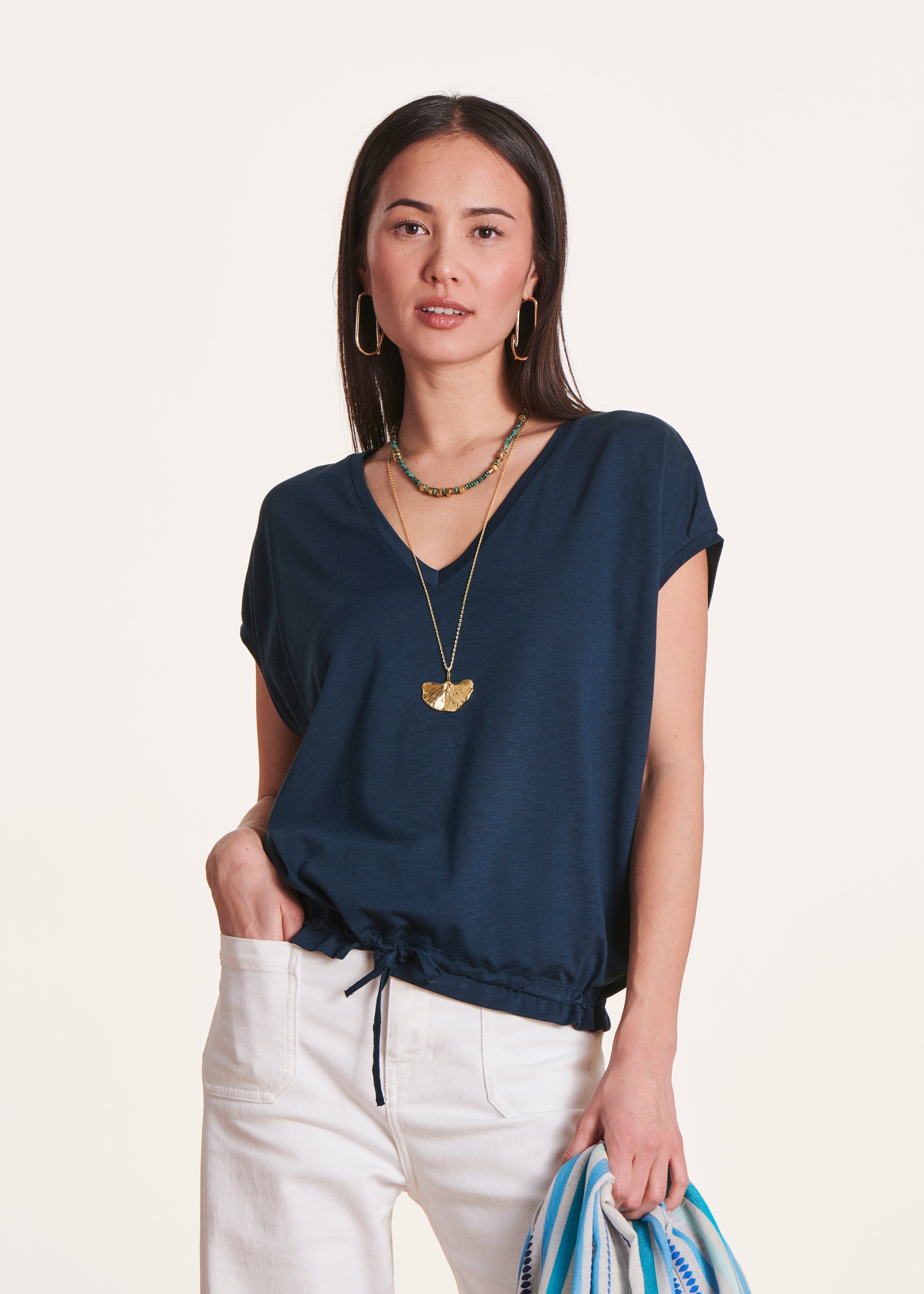 Petrol blue short-sleeved lyocell blousant T-shirt