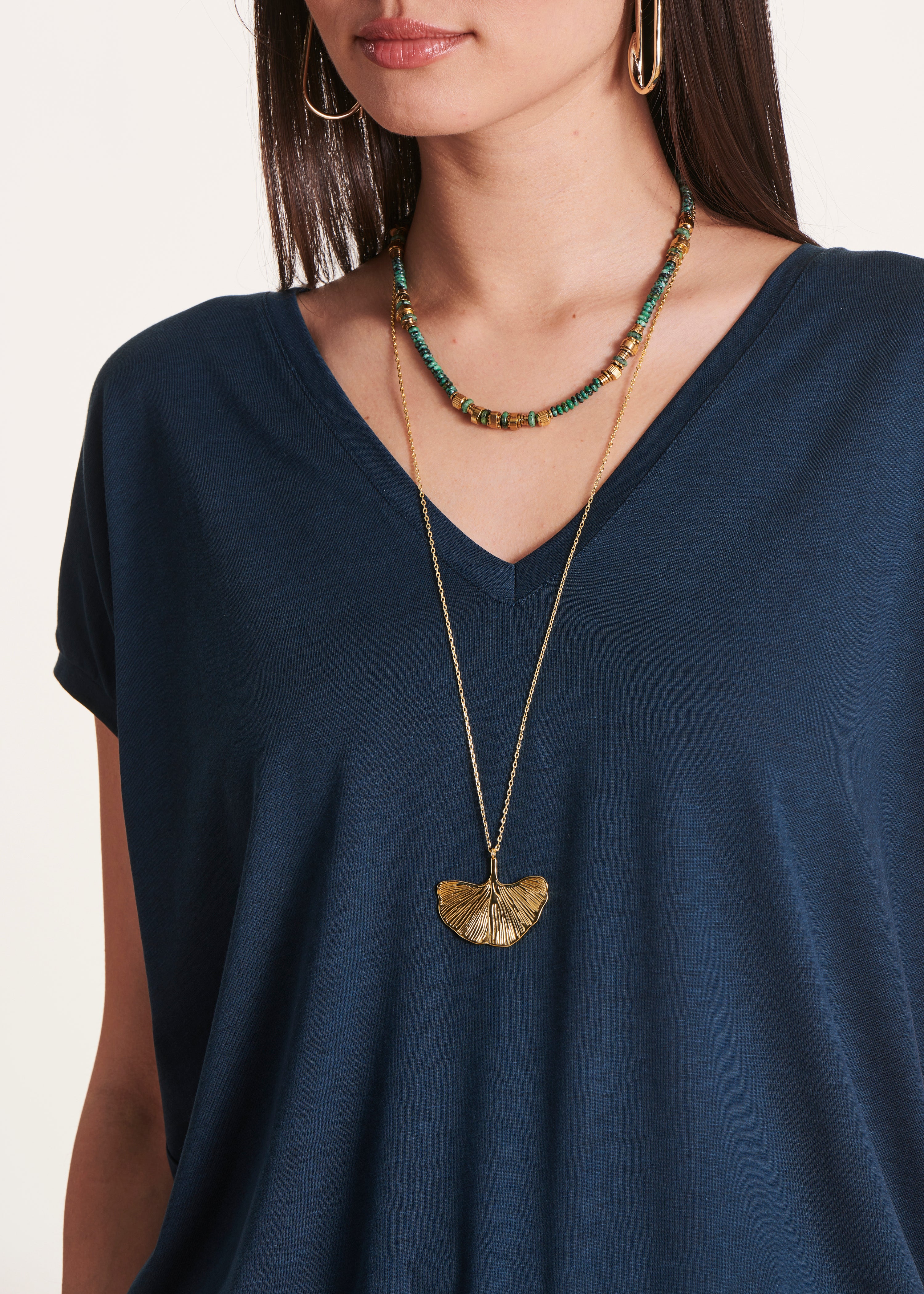 Petrol blue short-sleeved lyocell blousant T-shirt