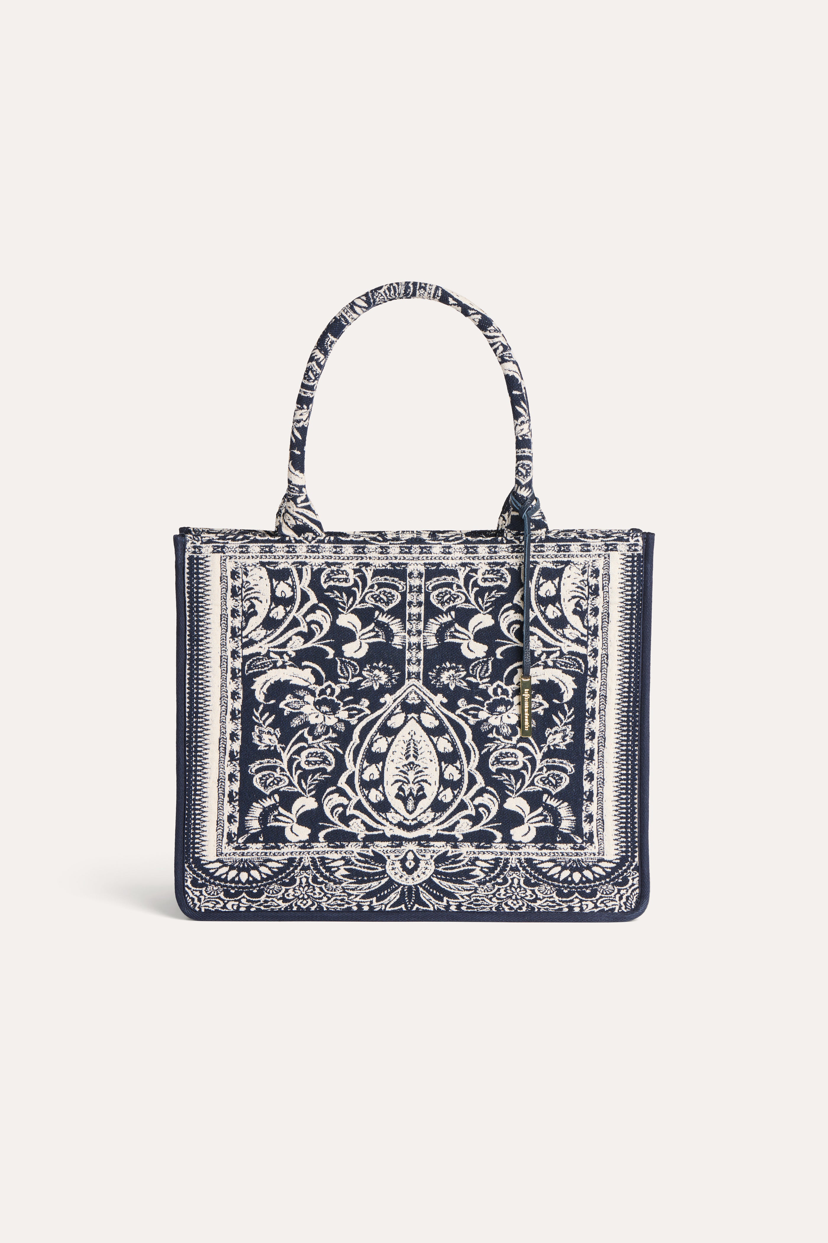 Saco tote azul-marinho em jacquard