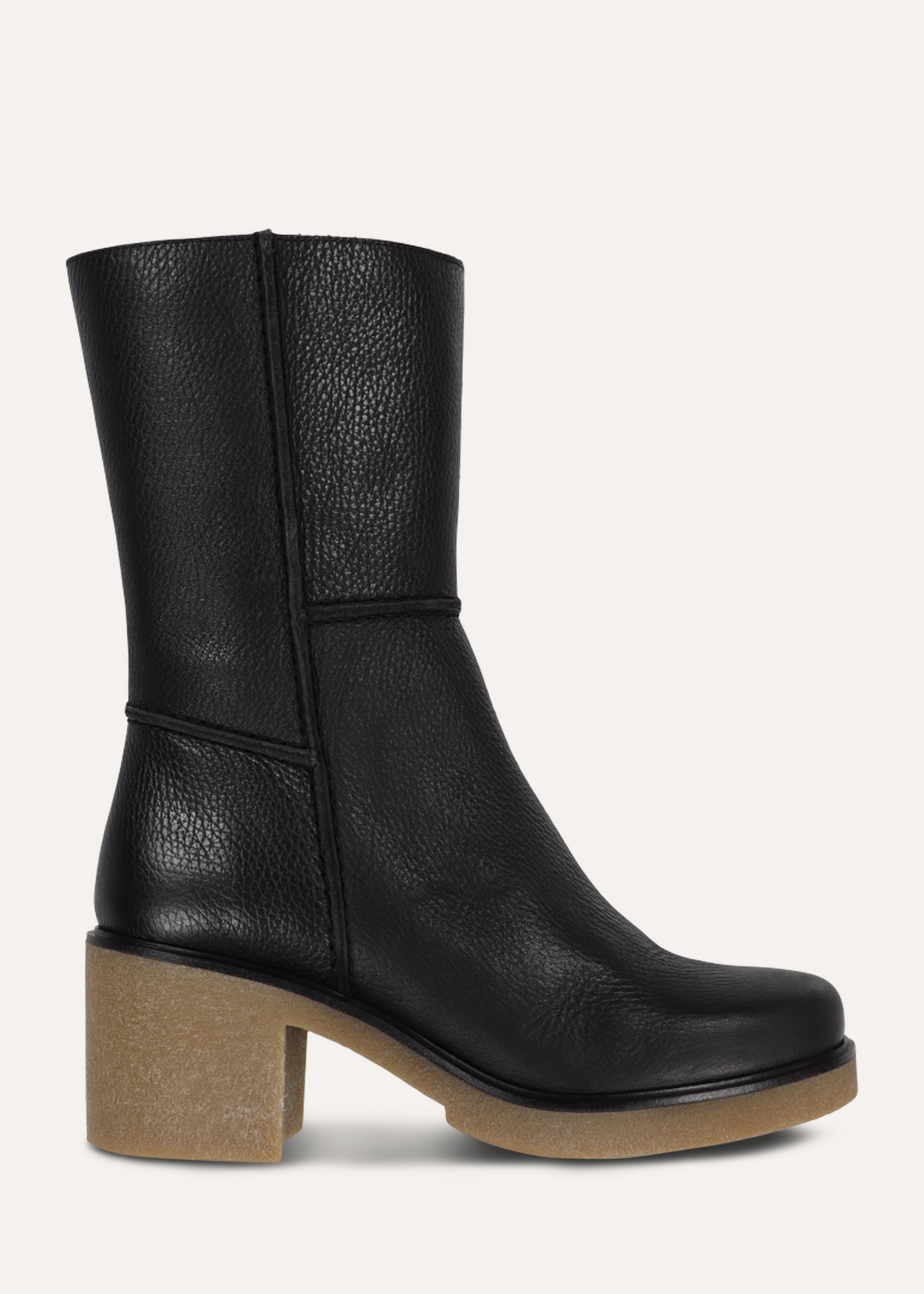 Mid-calf black leather ankle boots