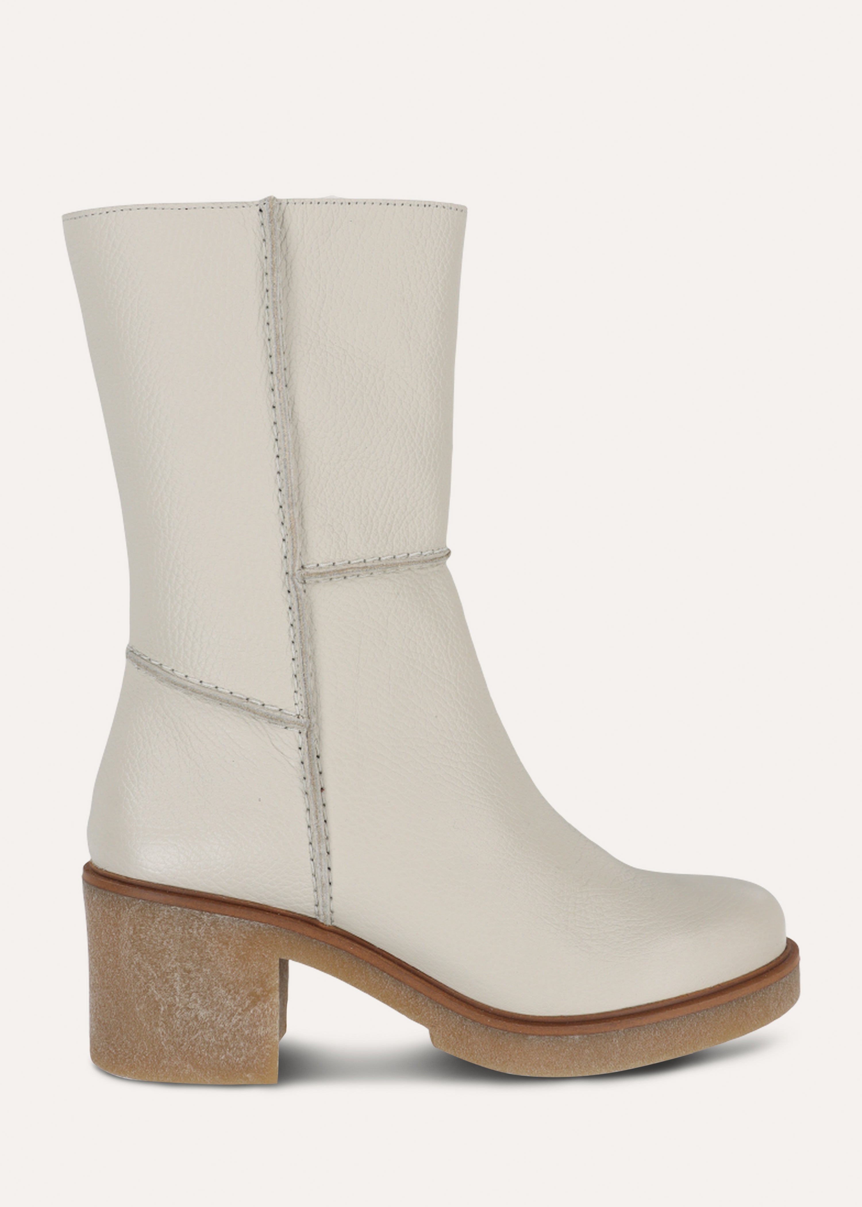 Mid-calf boots in off-white leather