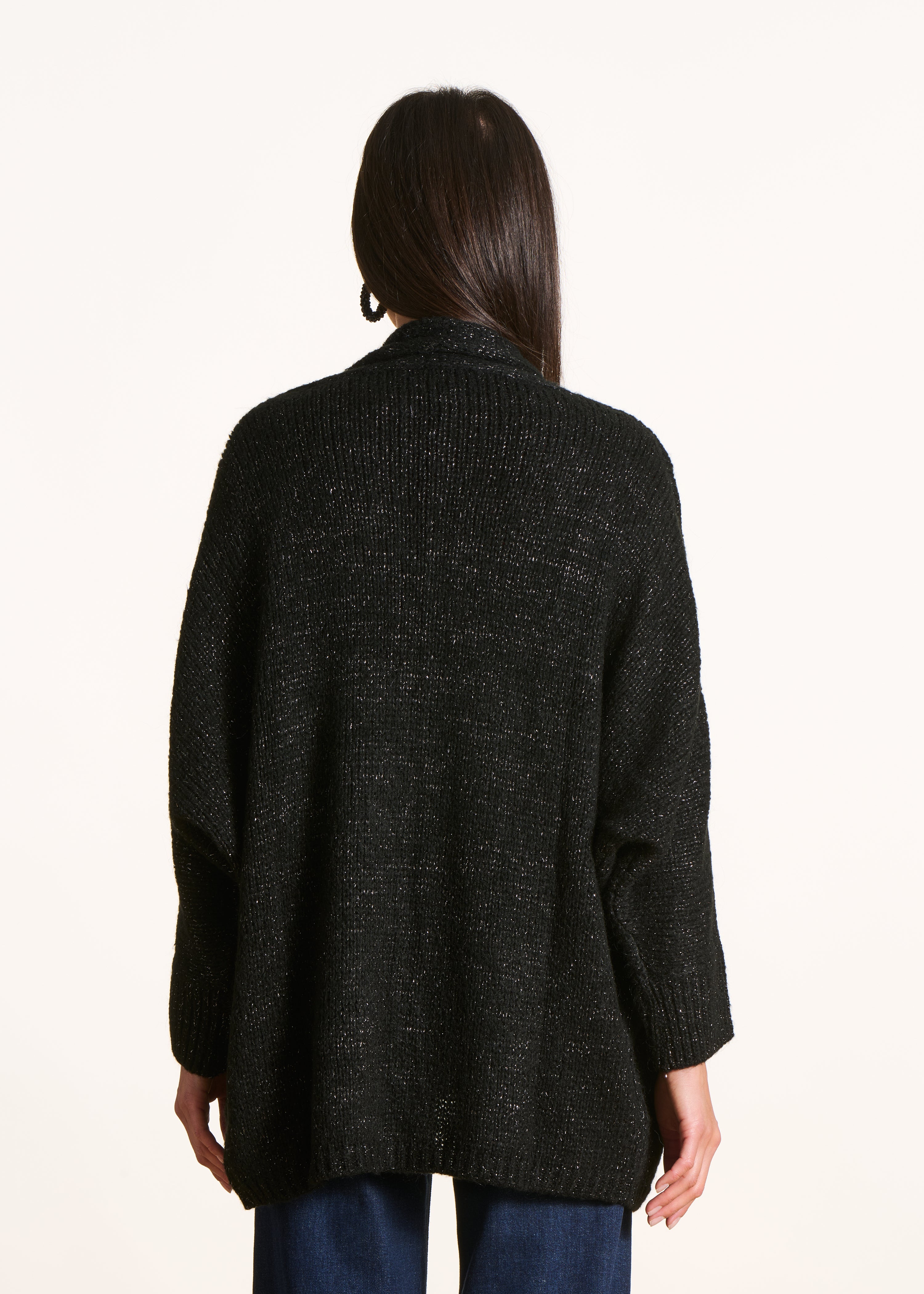 Halblange schwarz Oversize-Weste aus irisierender Maschenware
