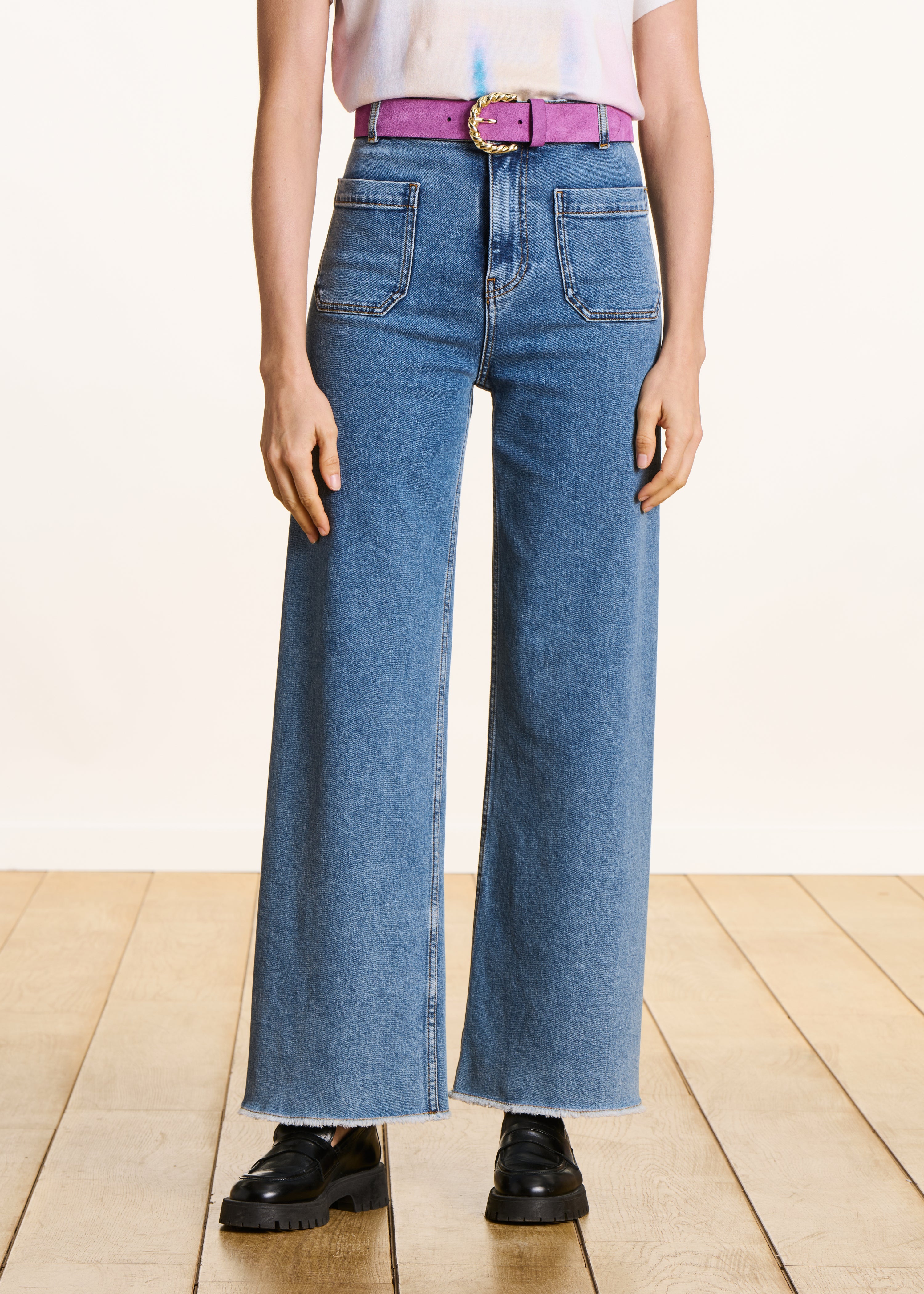 Jean flare clair taille haute en coton biologique