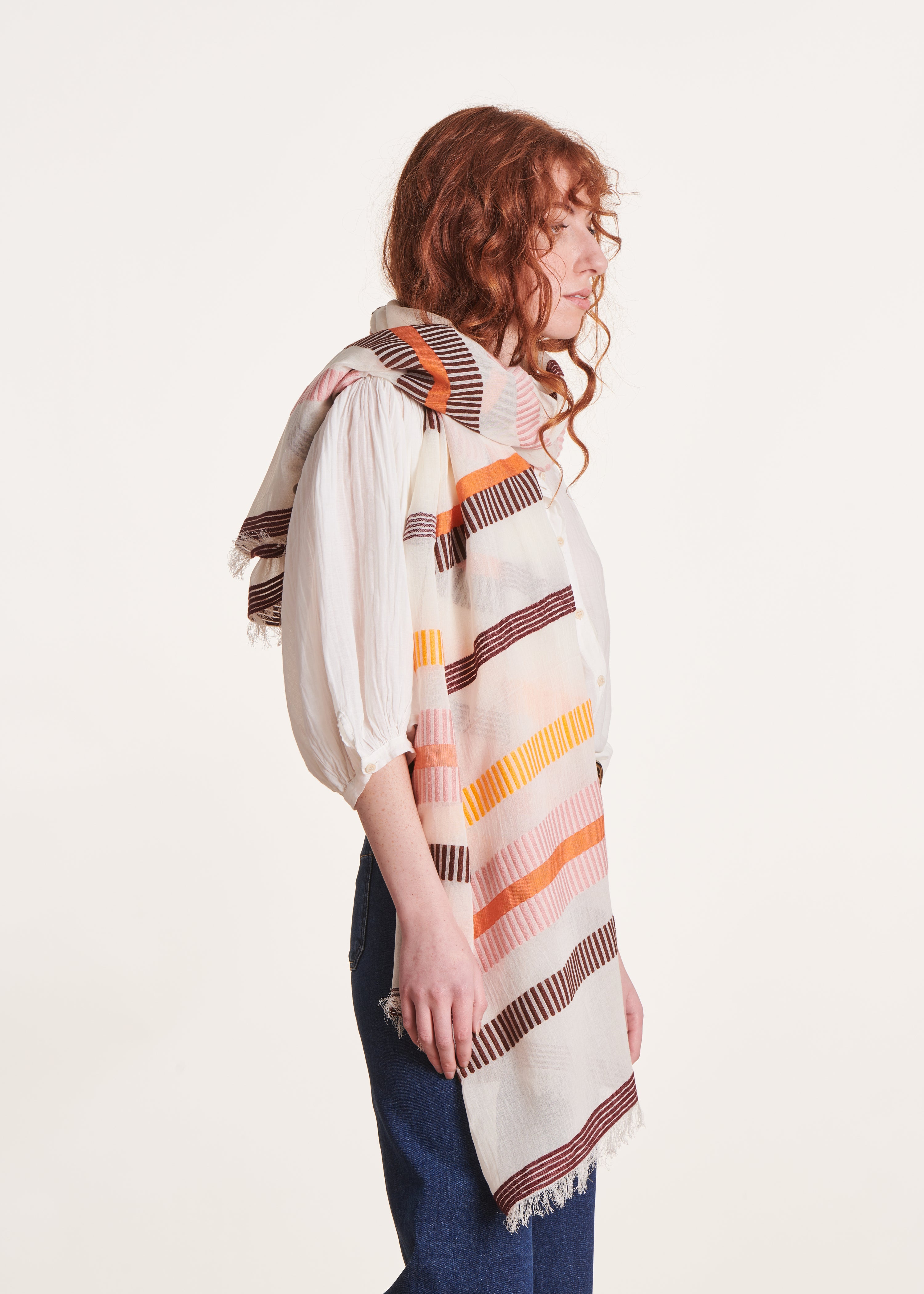 Foulard larges rayures orange