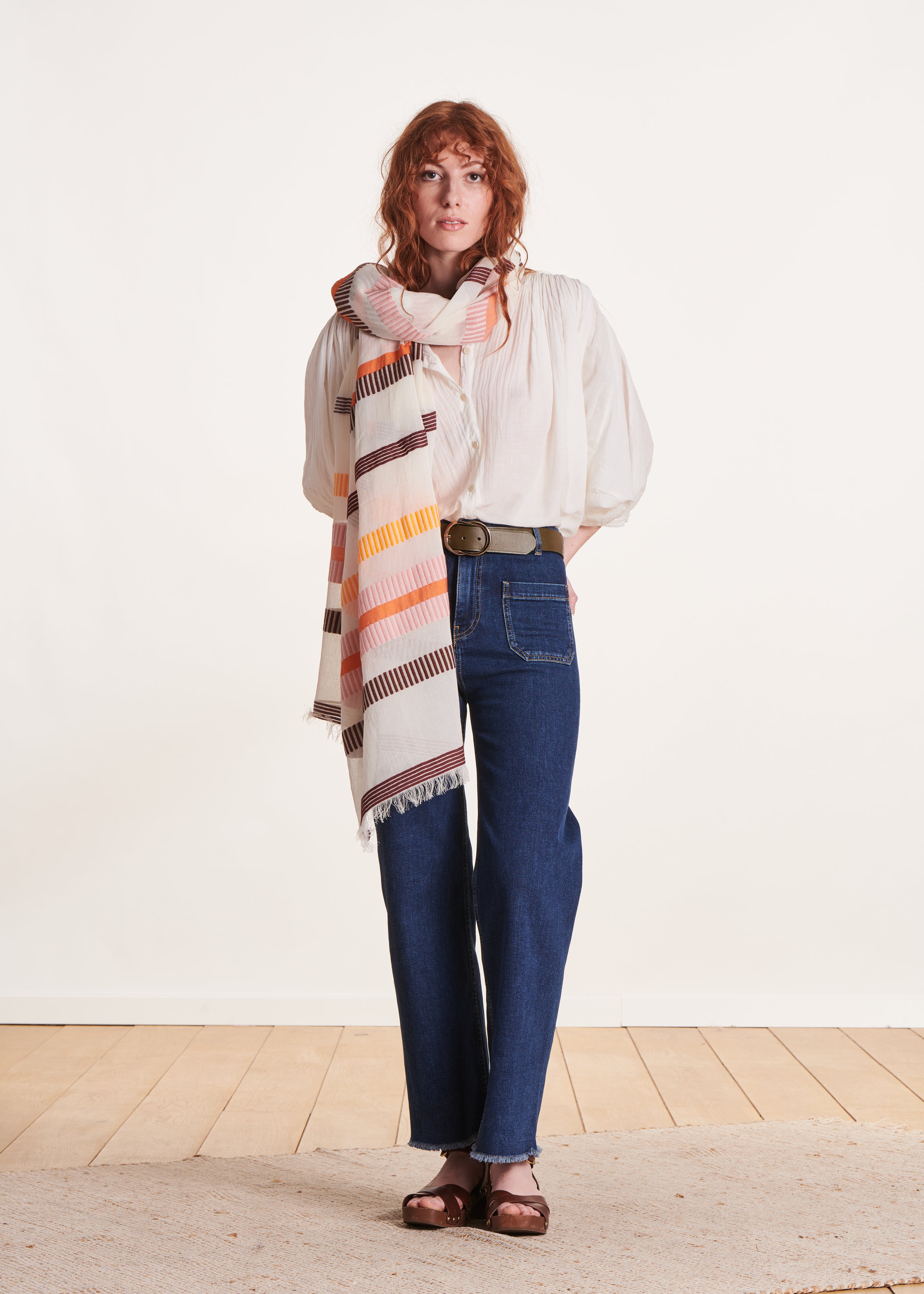 Foulard larges rayures orange