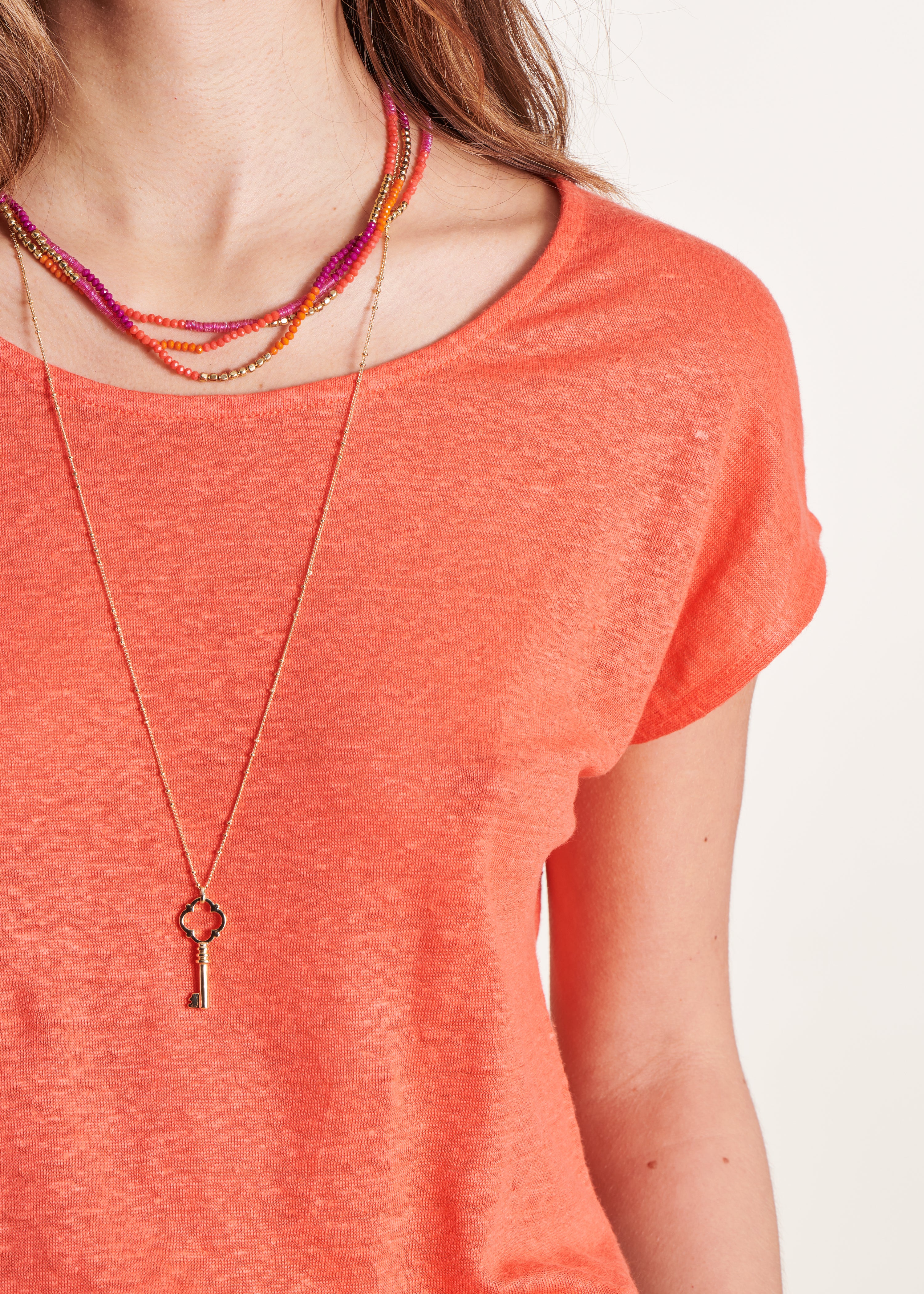 T-shirt orange en lin manches courtes