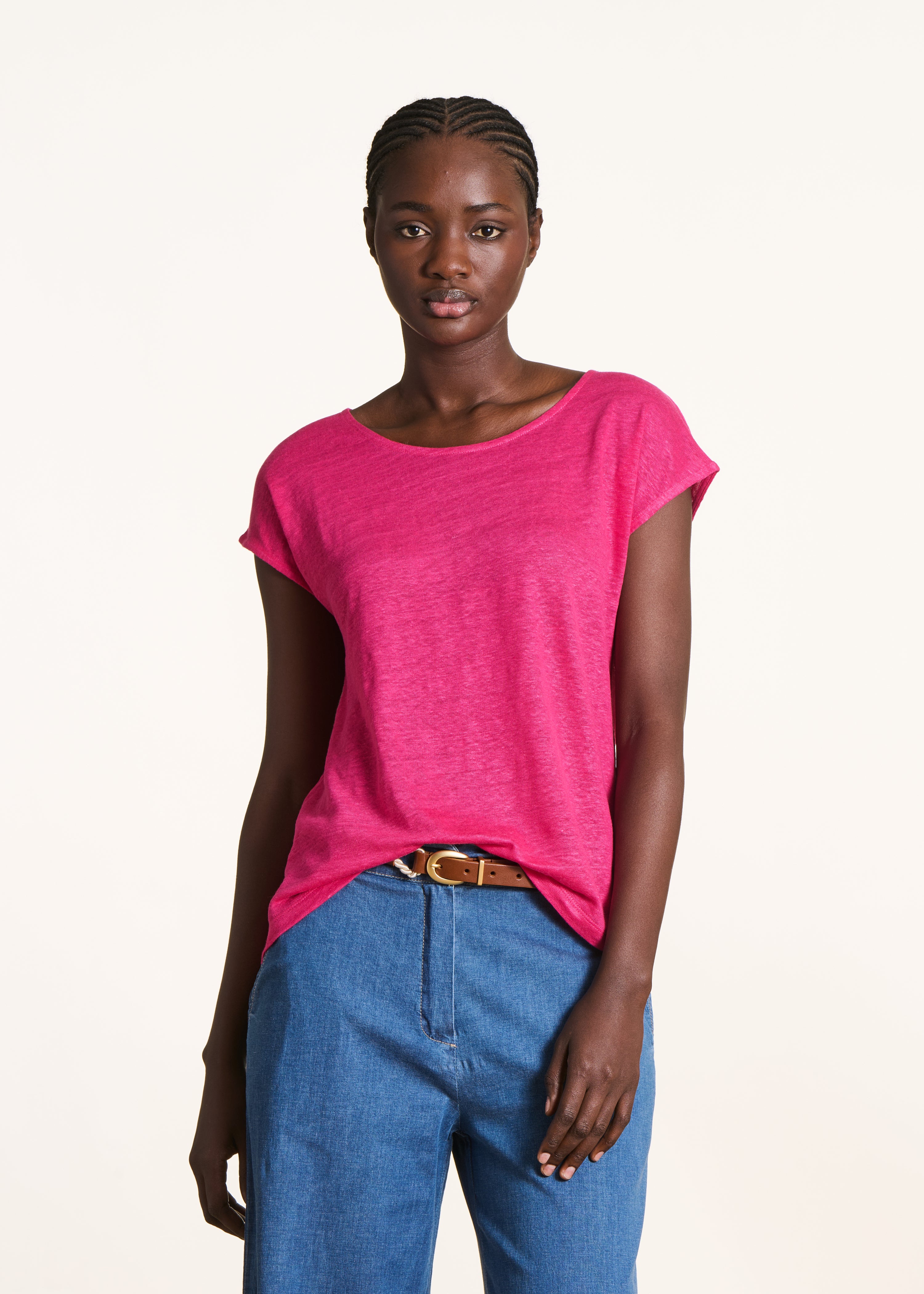 T-shirt droit en jersey lin rose fuchsia
