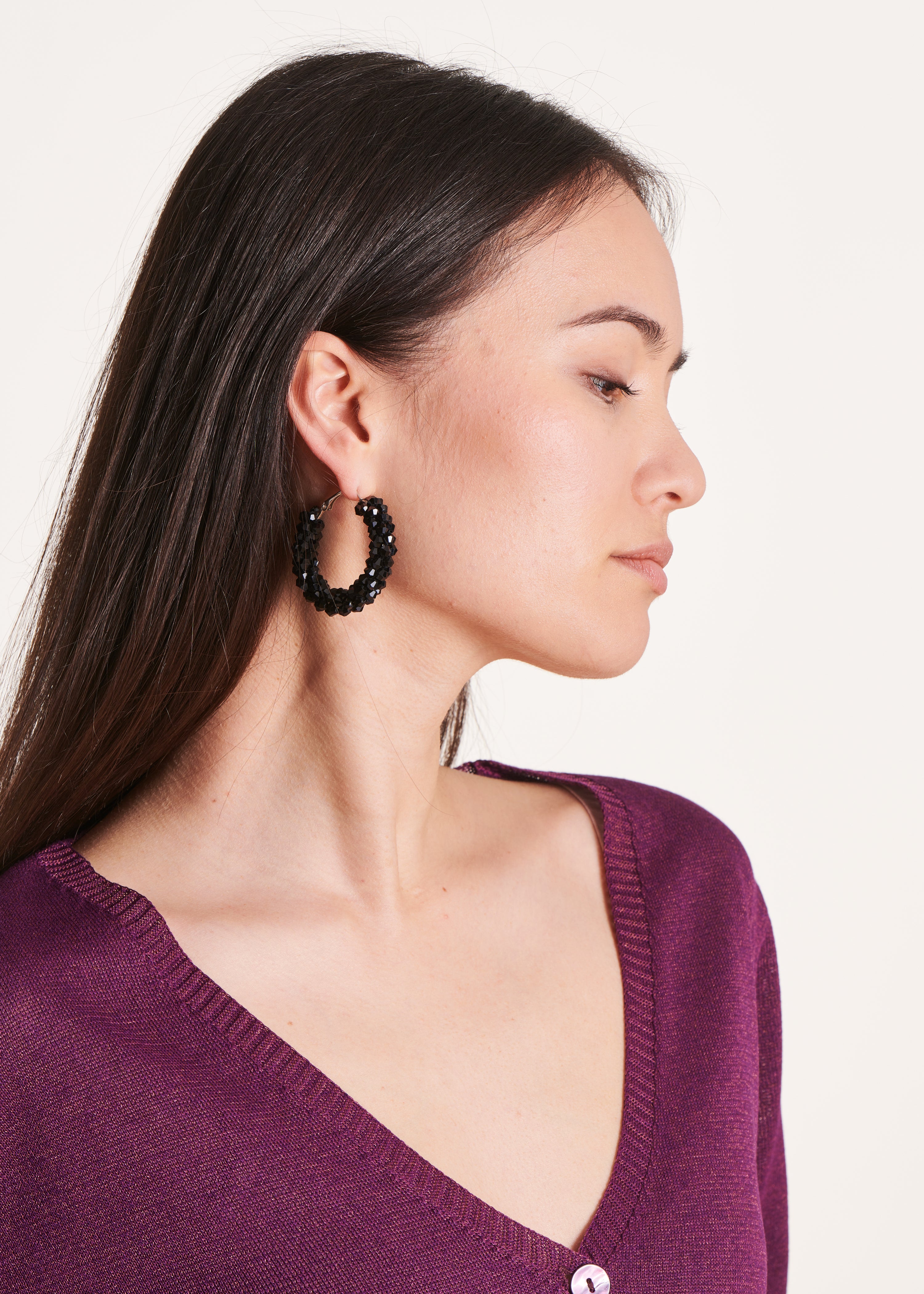 Black pearl hoop earrings