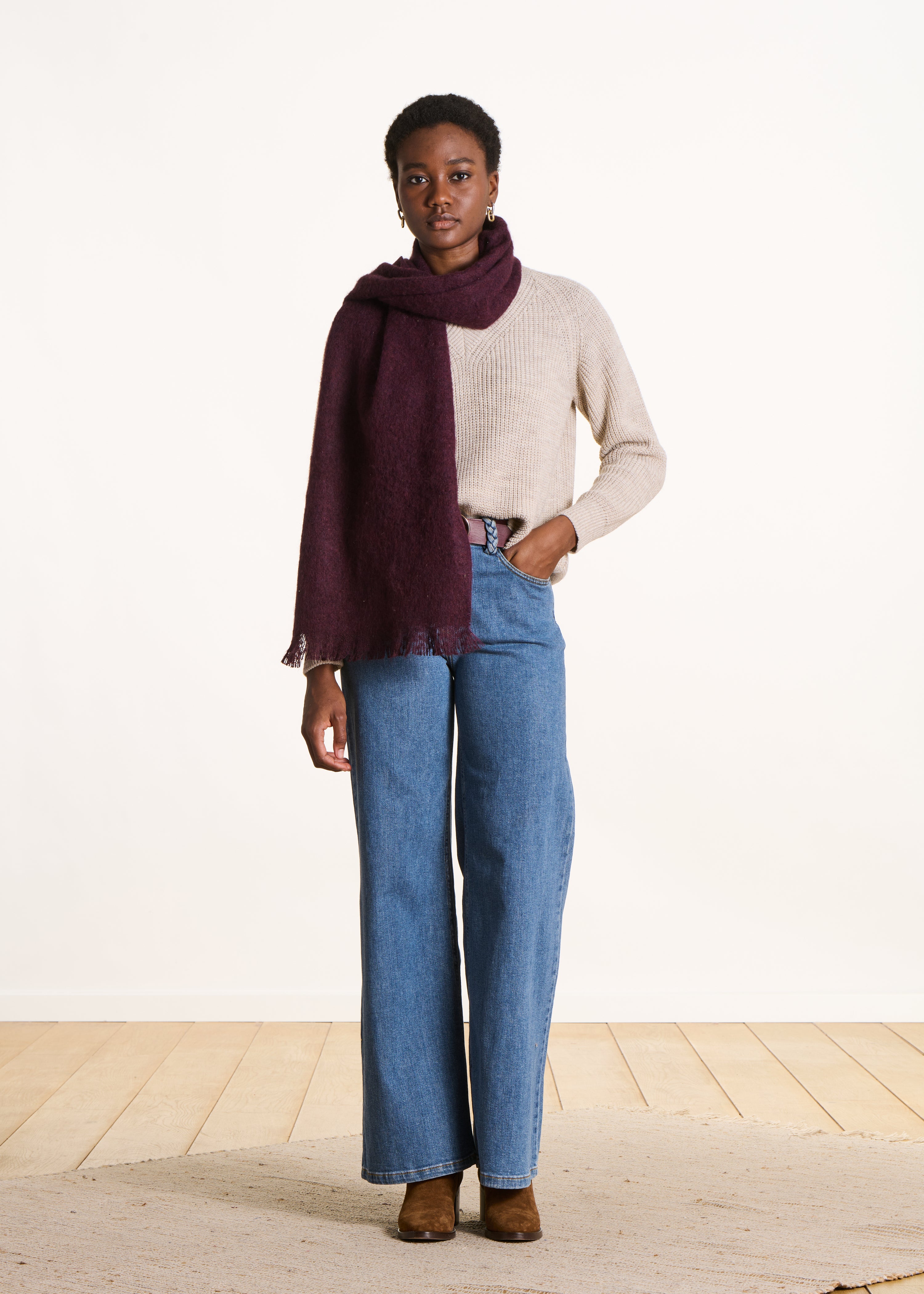 Plain aubergine scarf