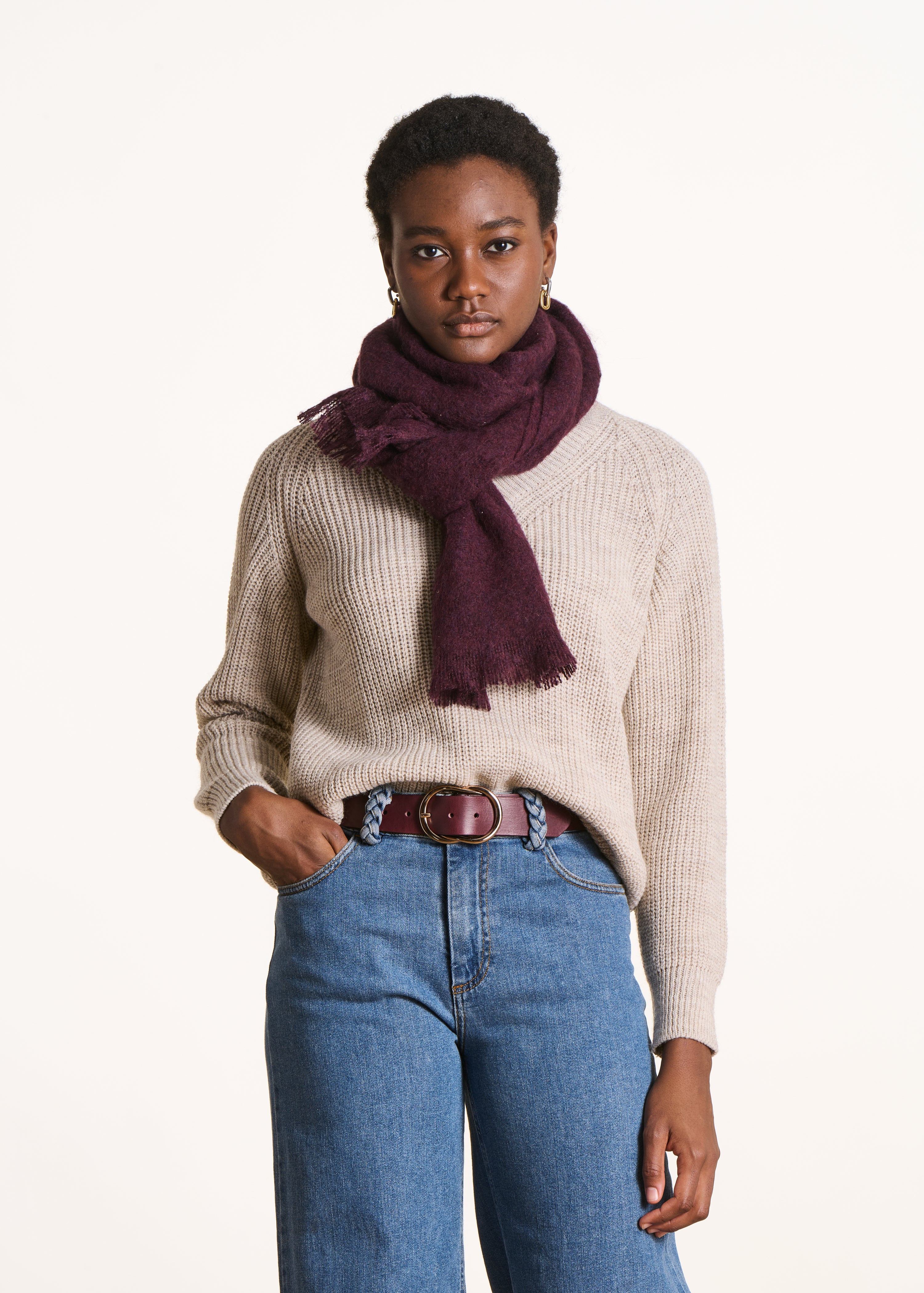 Écharpe unie aubergine