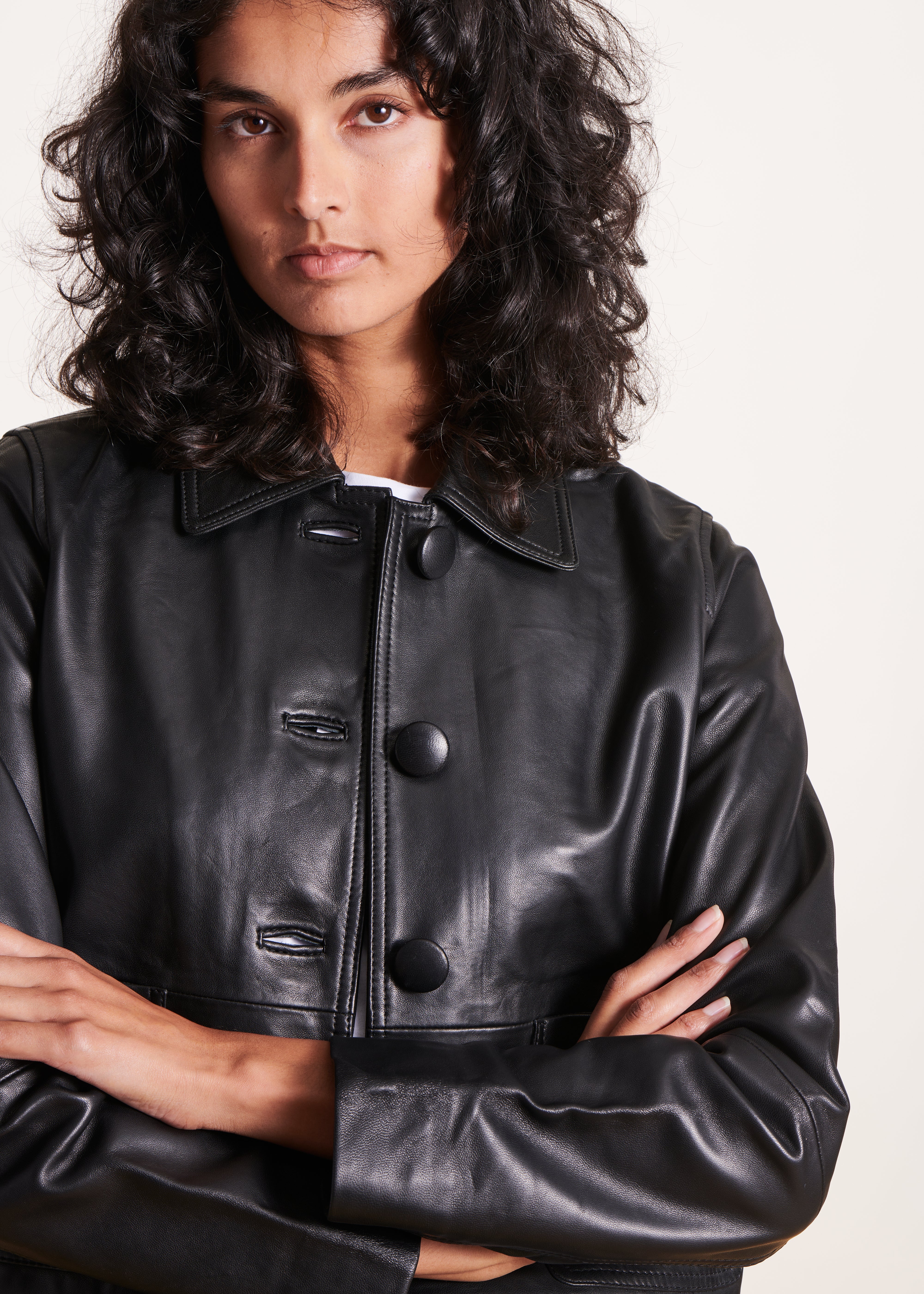 Short black leather jacket