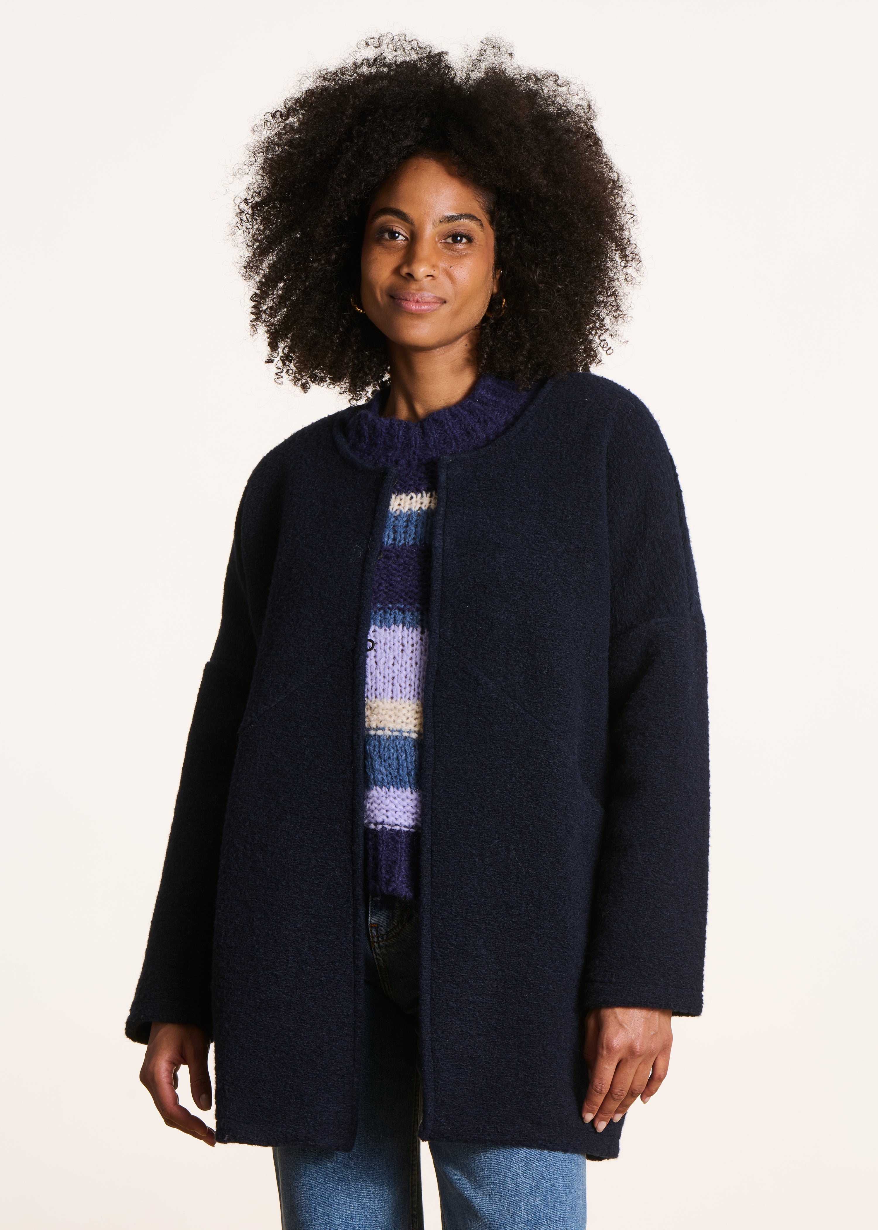 Mid-season navy blue wool coat