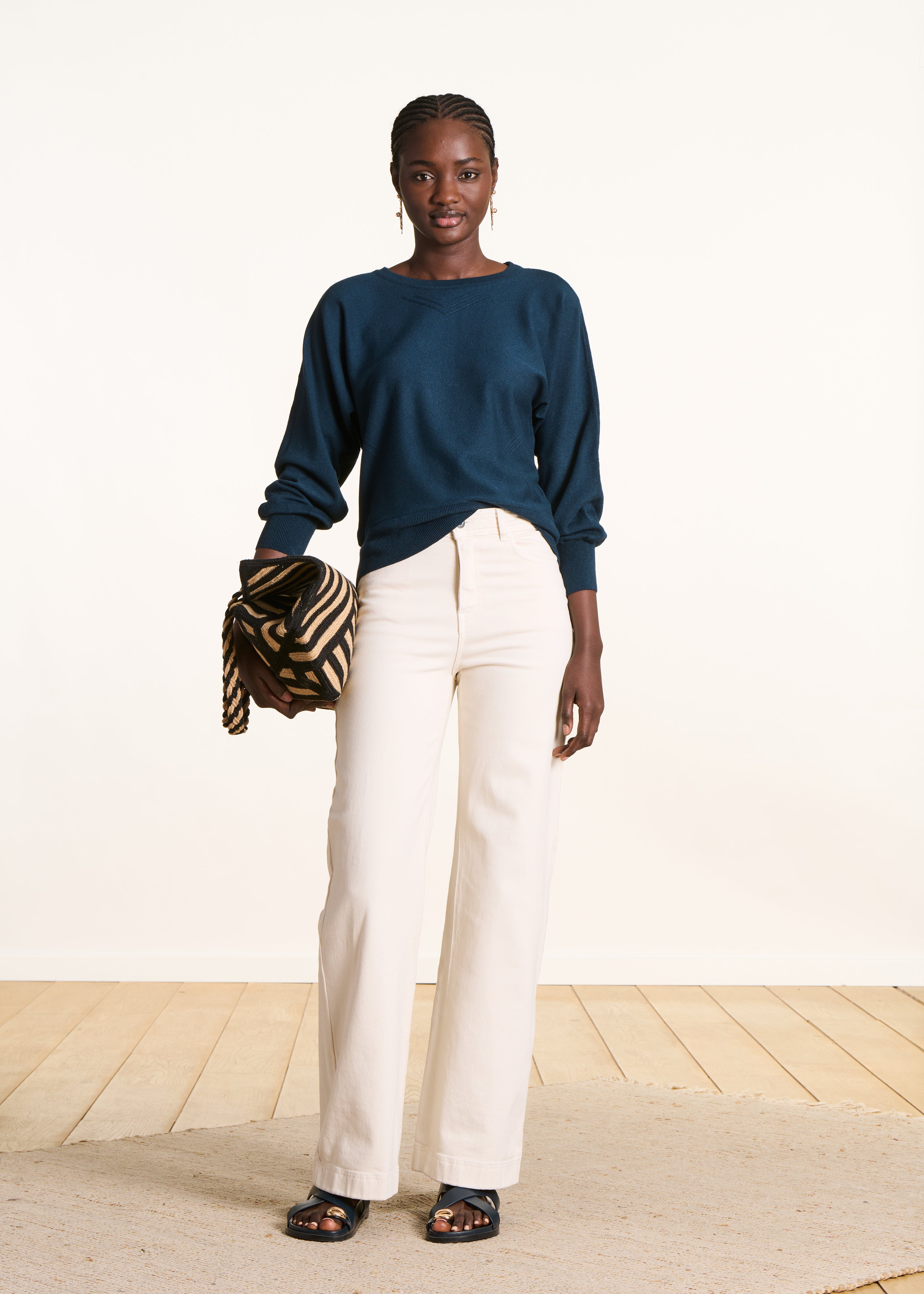 Petrol blue fine knit sweater