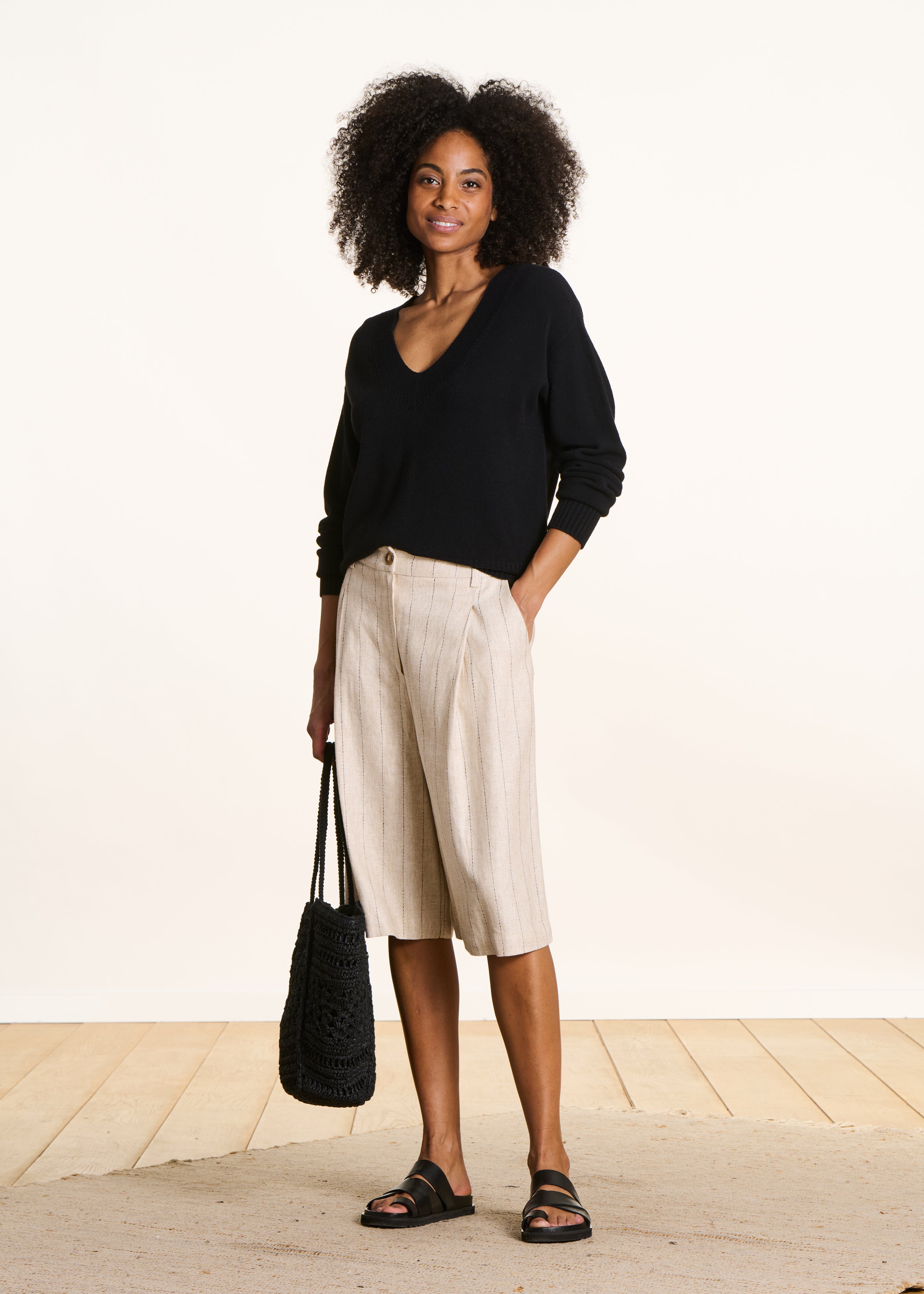 Straight black V-neck jumper
