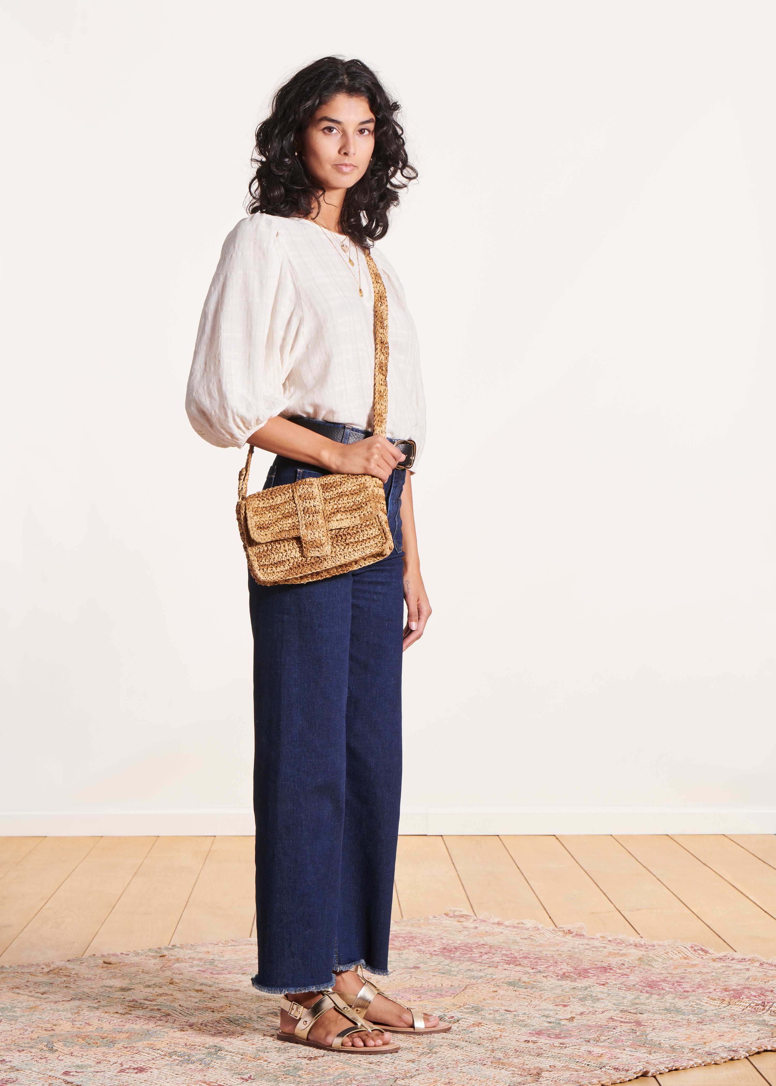Sac besace raphia beige