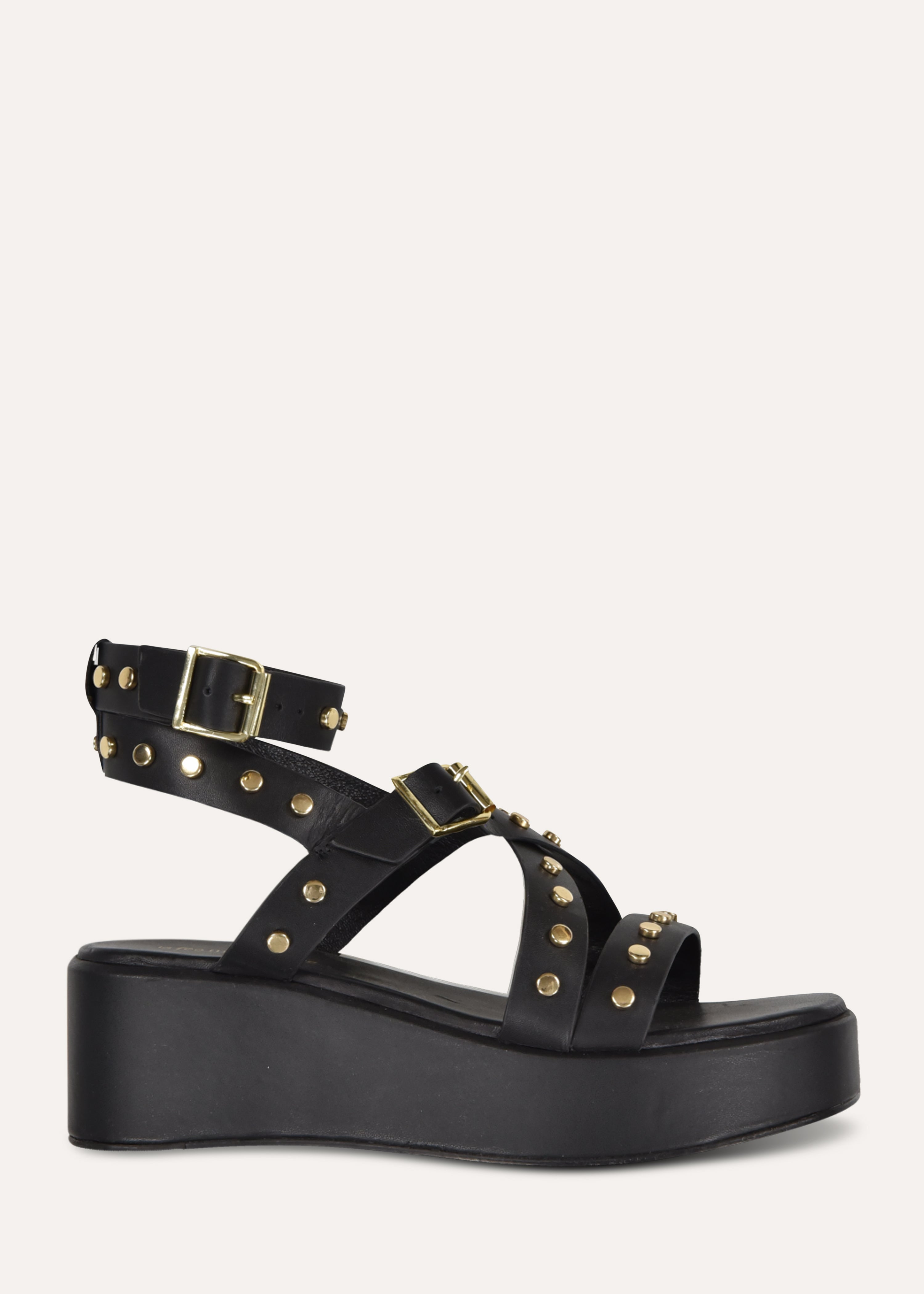 Sandales noires cloutées en cuir à plateforme