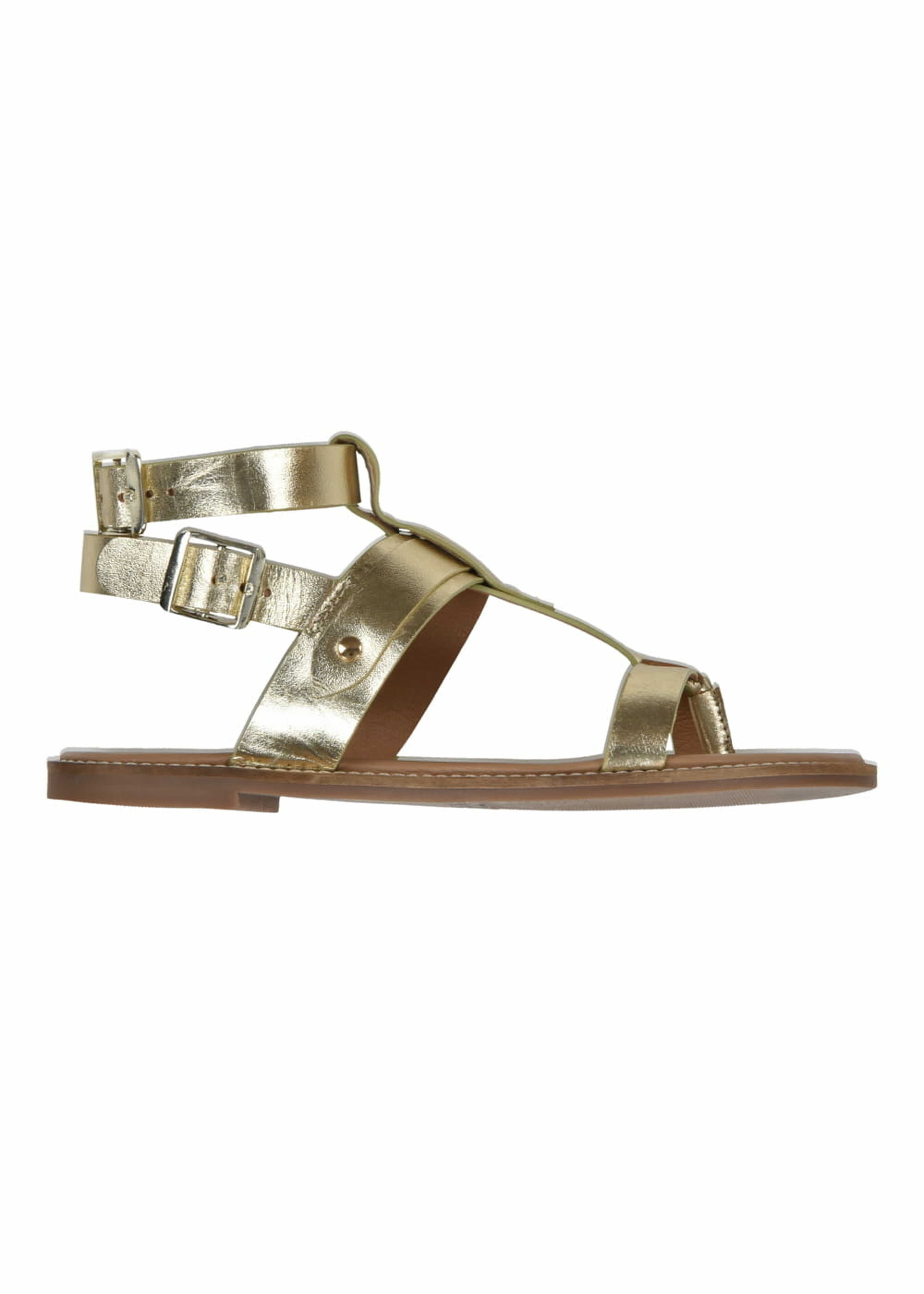 Gold multi-strap leather flat sandals