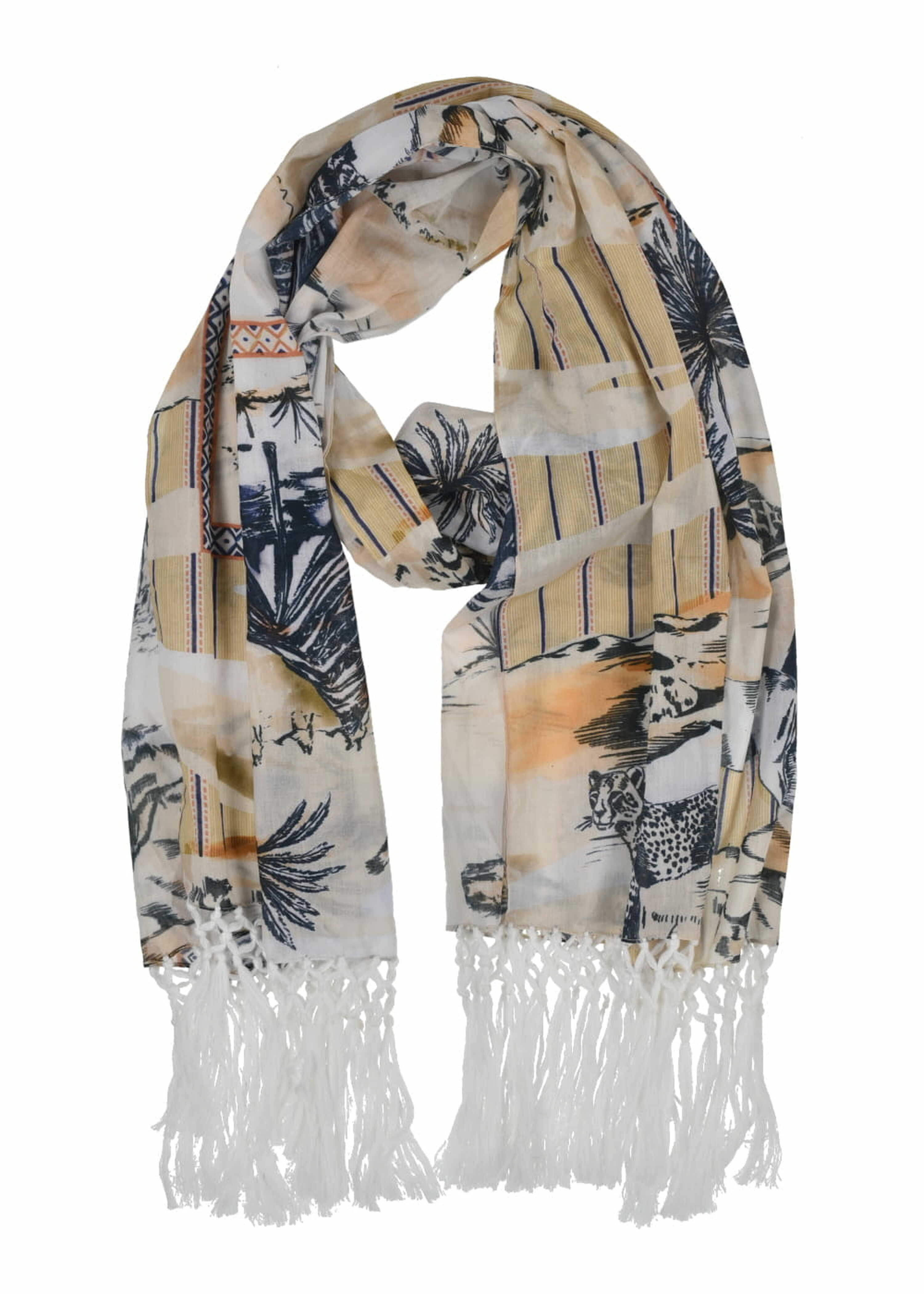 Pañuelo estampado de algodón beige