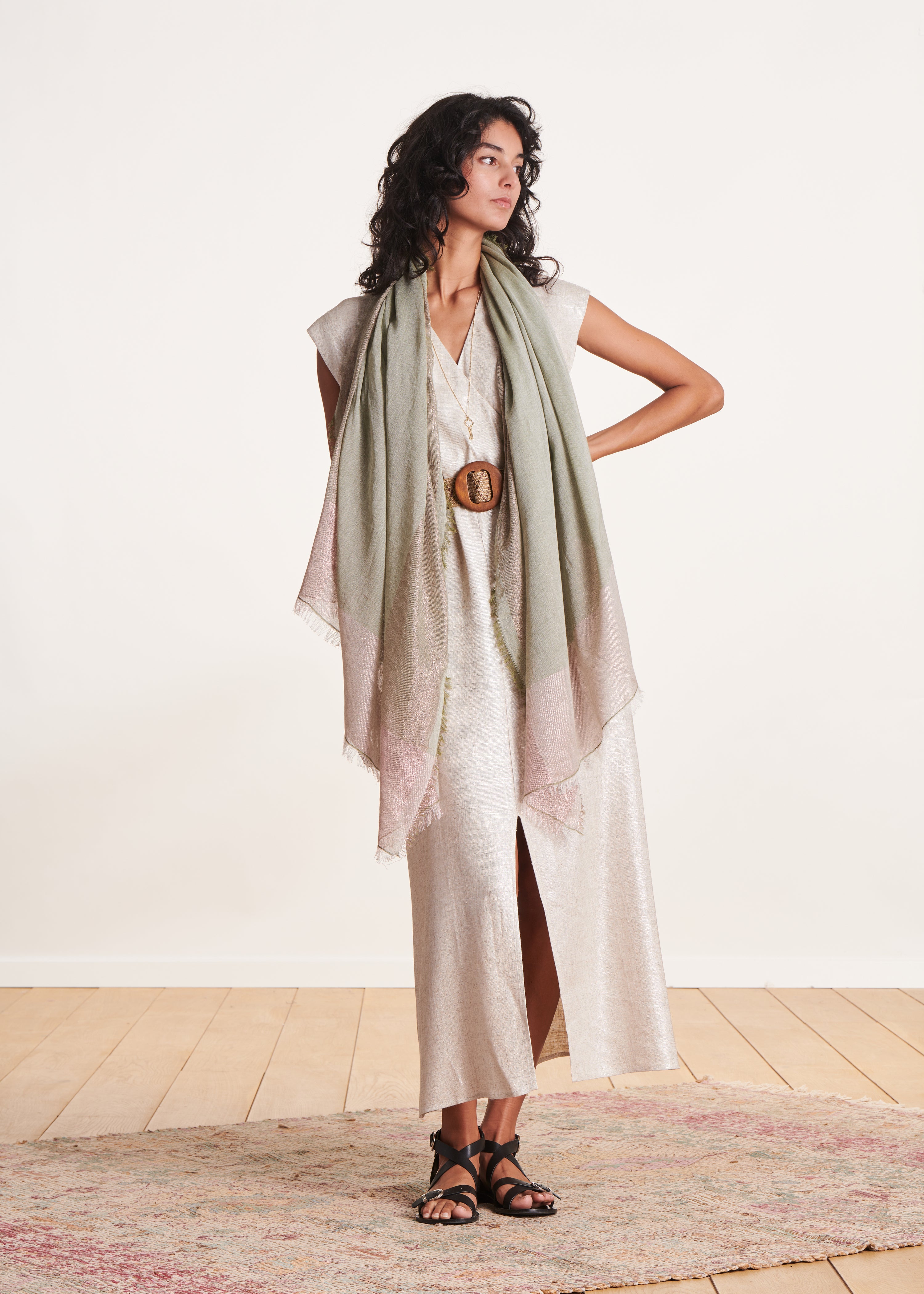 Two-tone cotton scarf with lurex