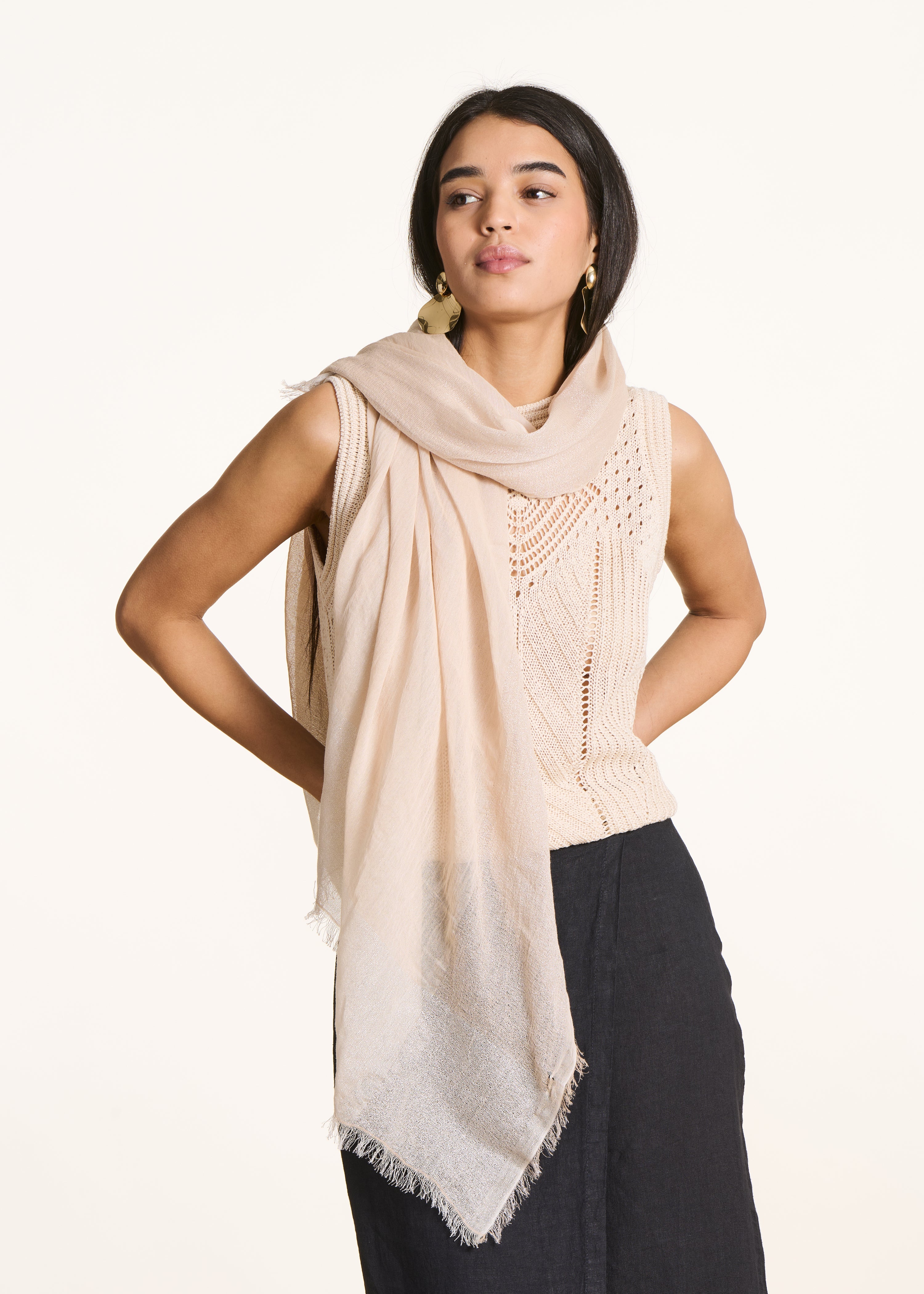 Foulard en coton écru avec lurex