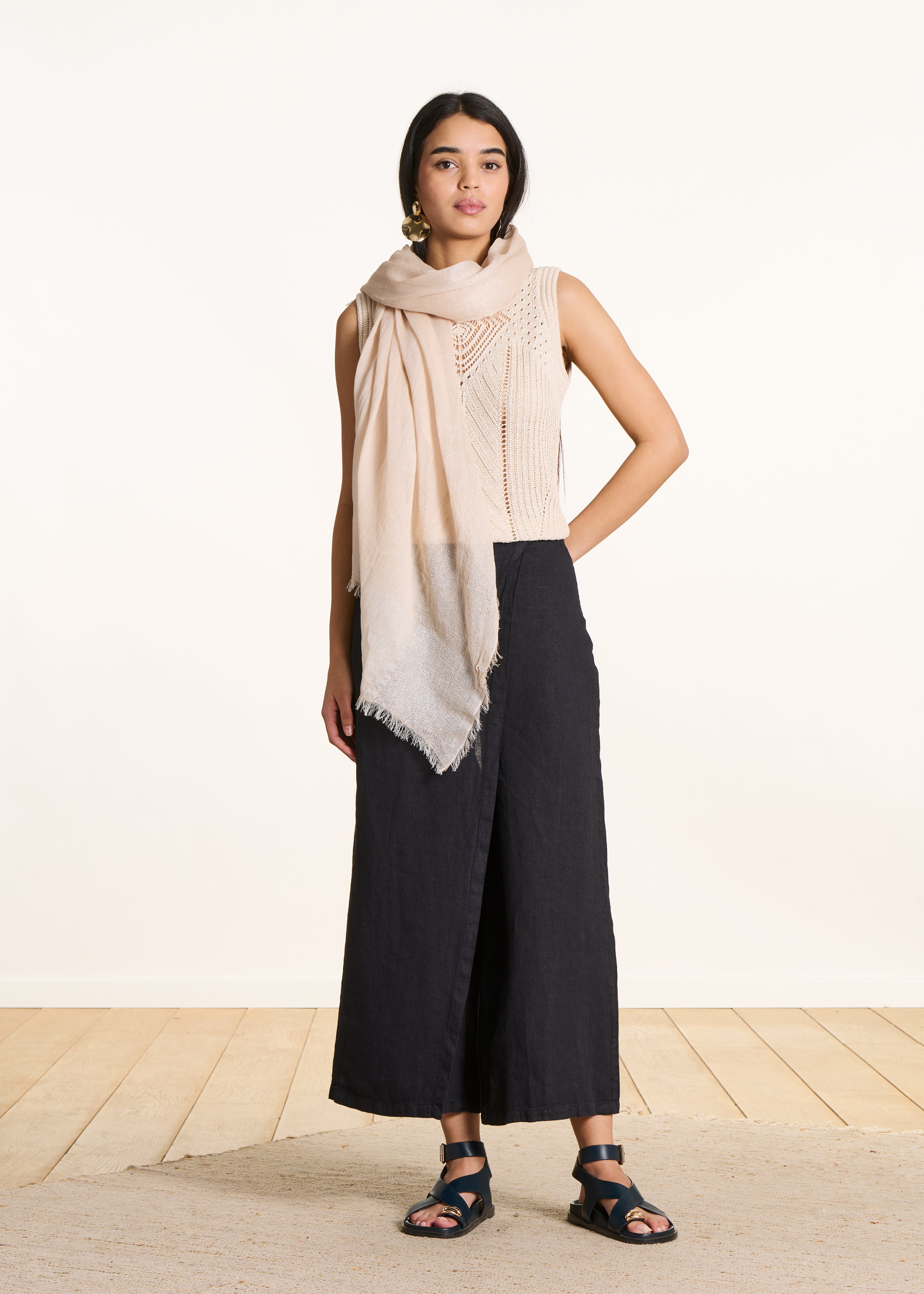 Foulard en coton écru avec lurex