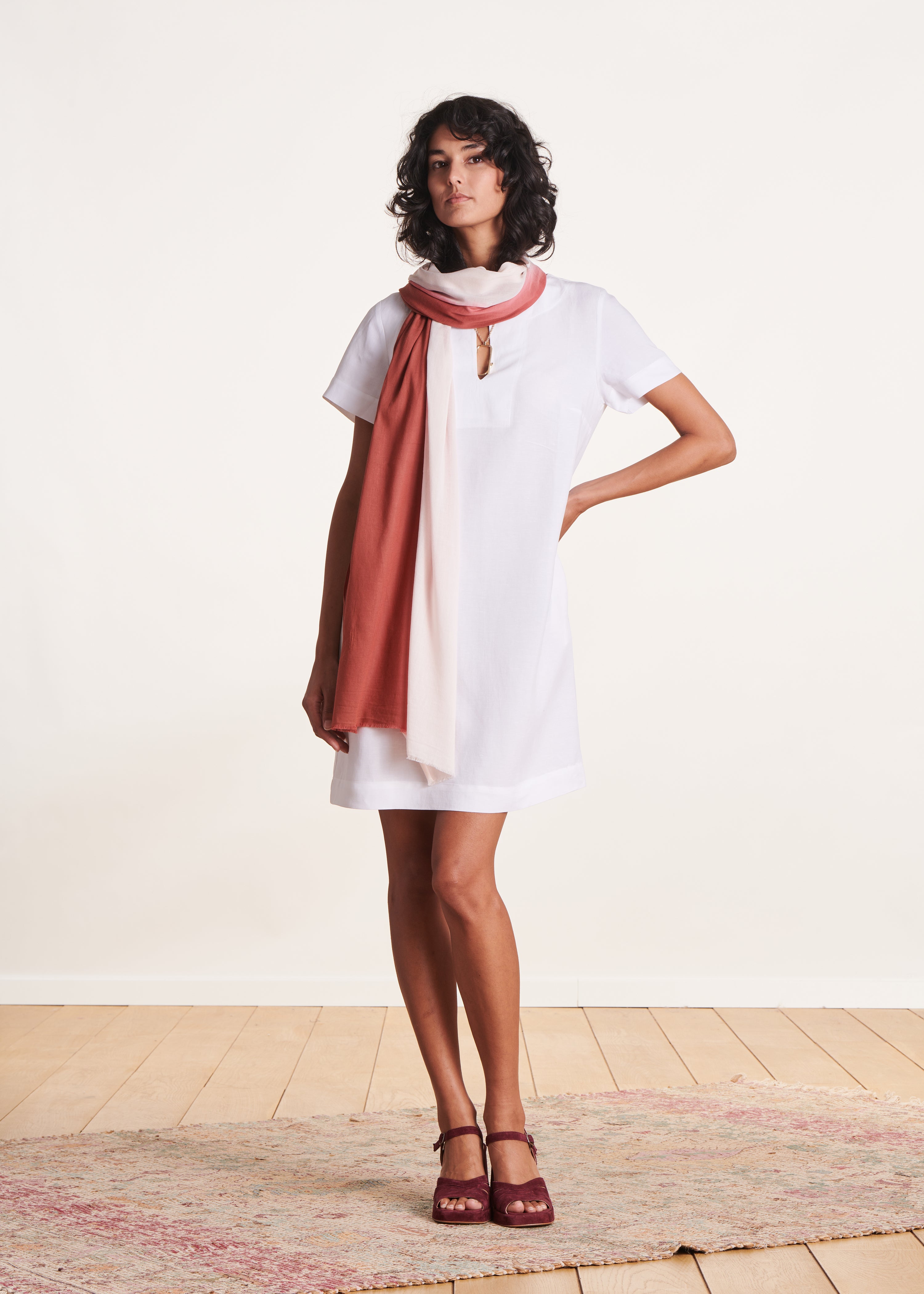 Foulard bicolore beige et marron en coton modal