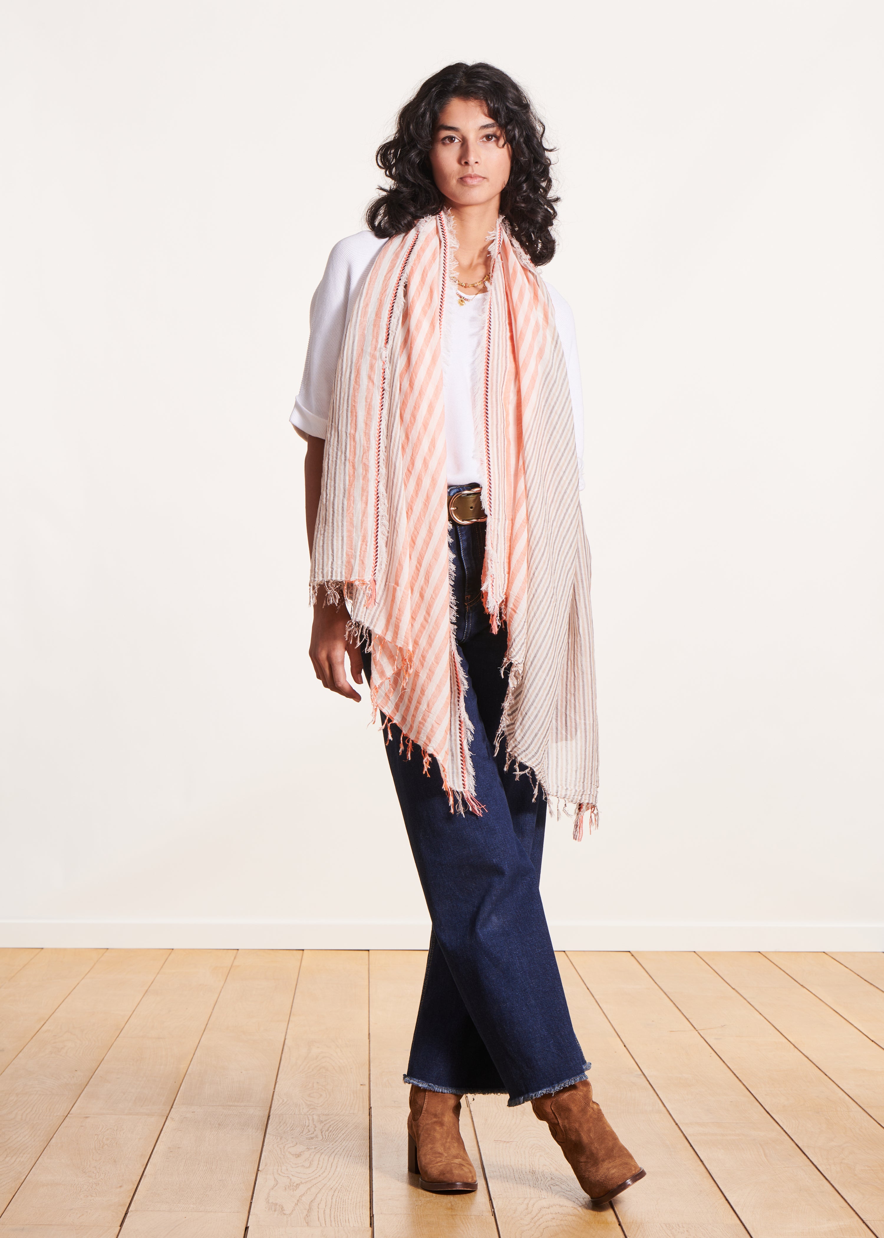Pink striped scarf
