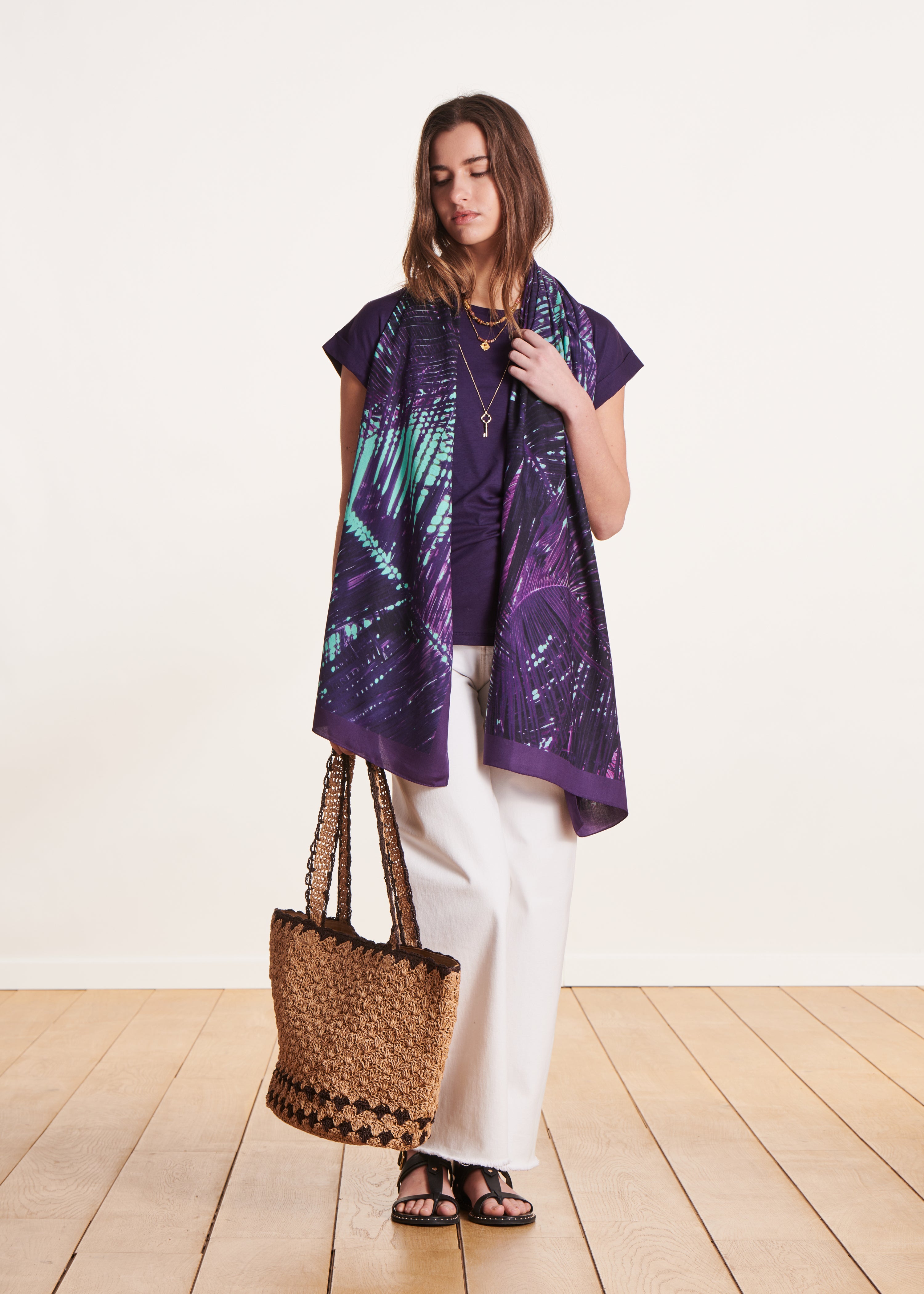 Purple printed scarf