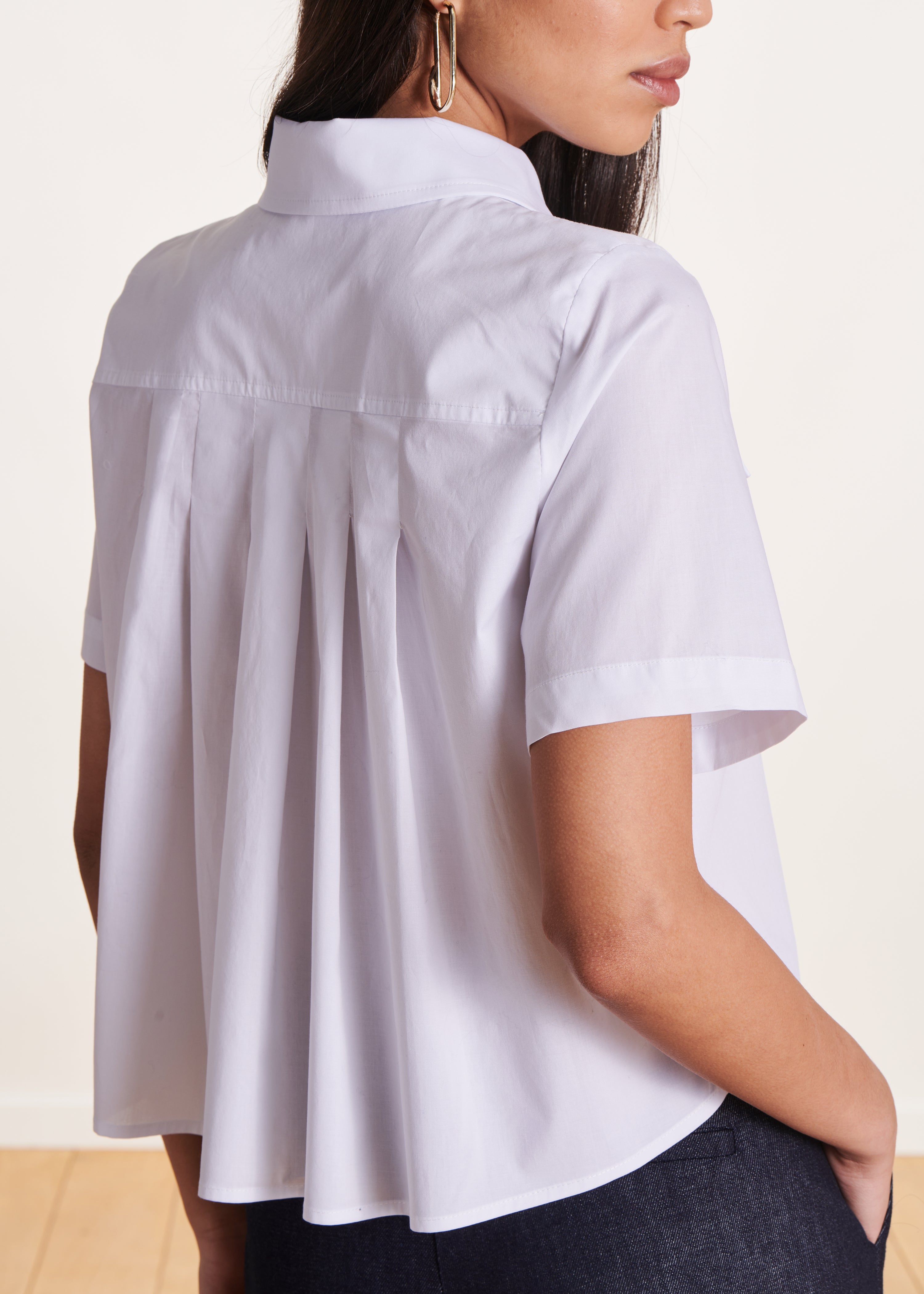 Chemise blanche courte en popeline de coton