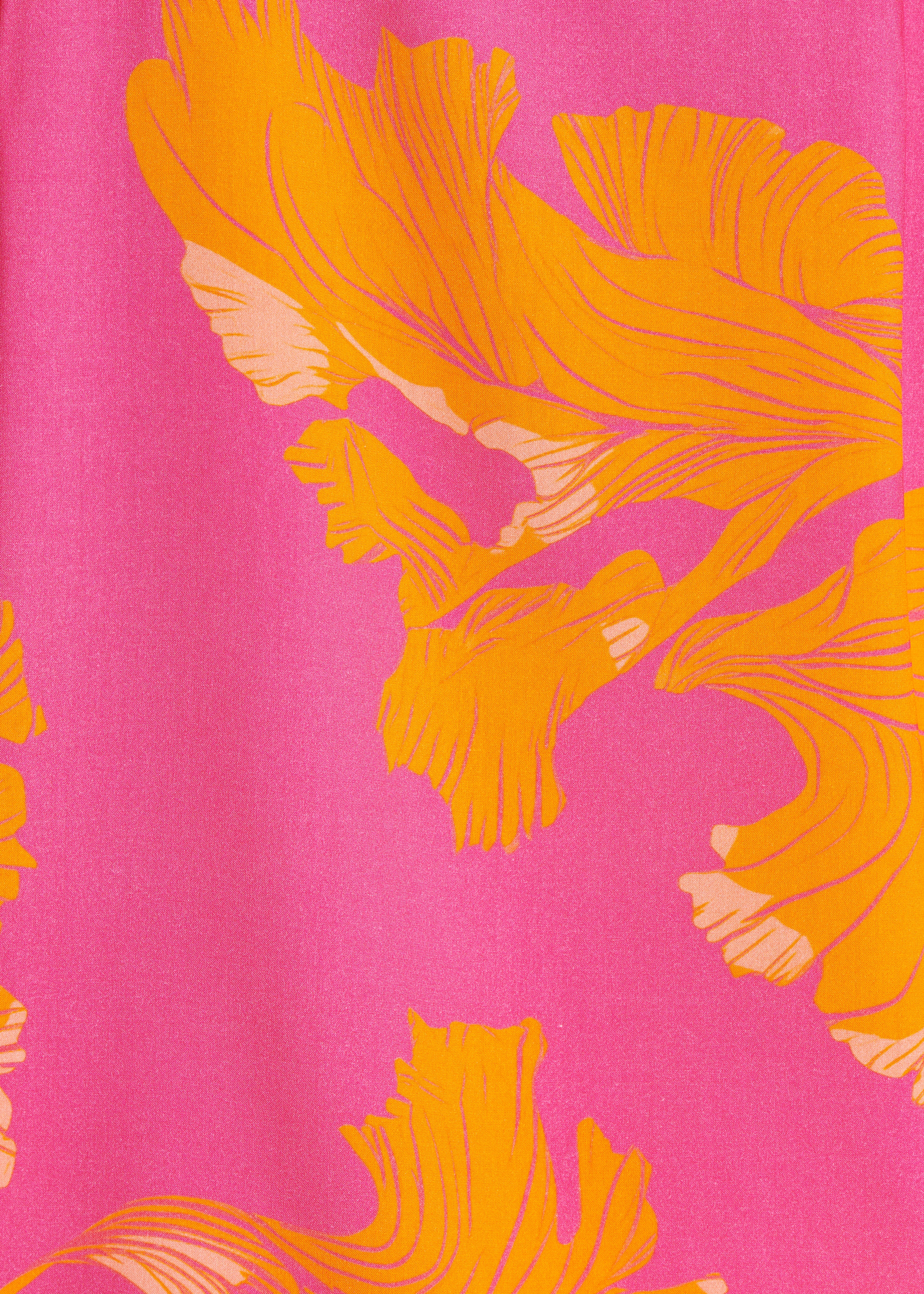 Camicia aderente con stampa floreale rosa e arancione