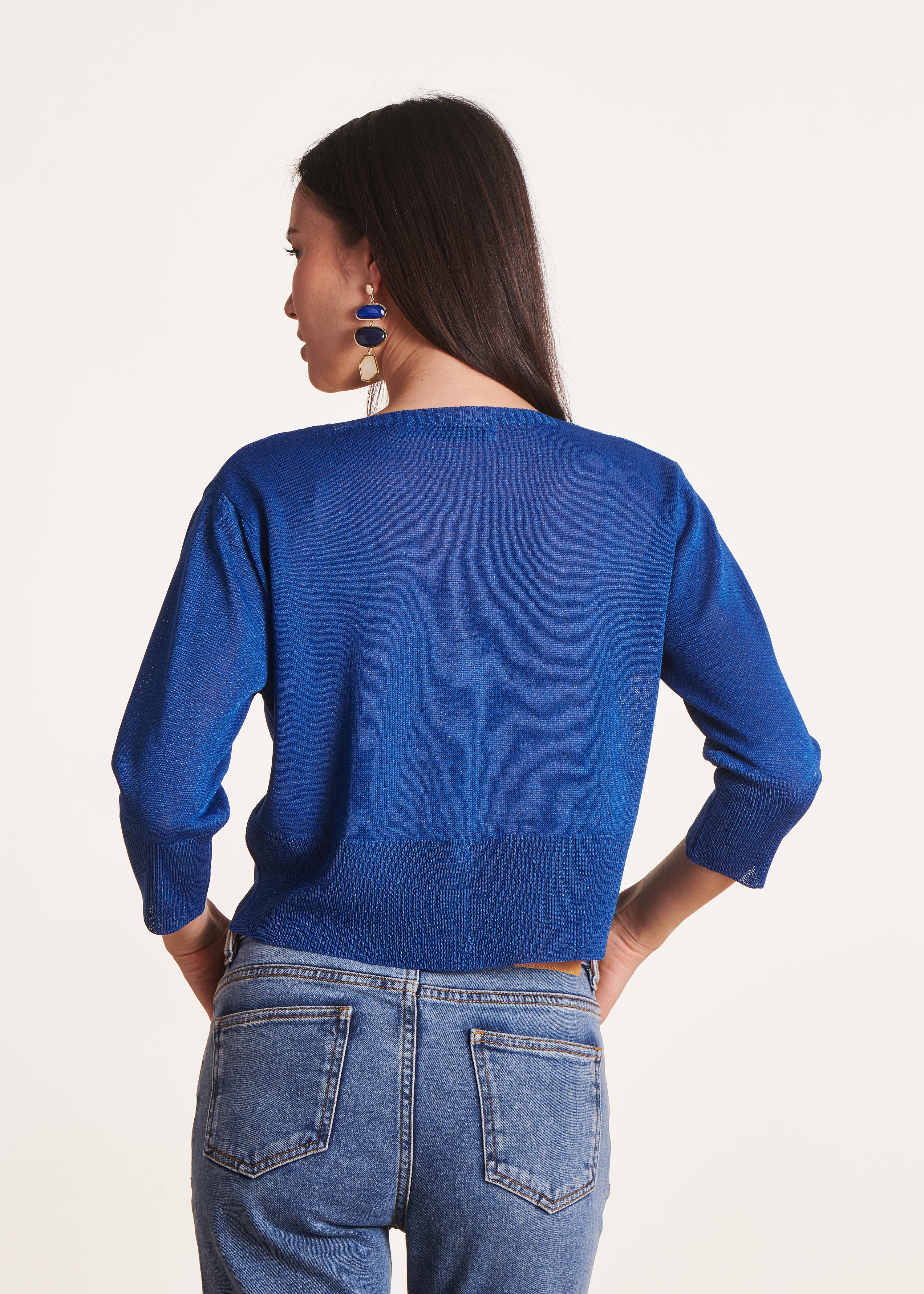 Kurze königsblaue Weste mit V-Ausschnitt