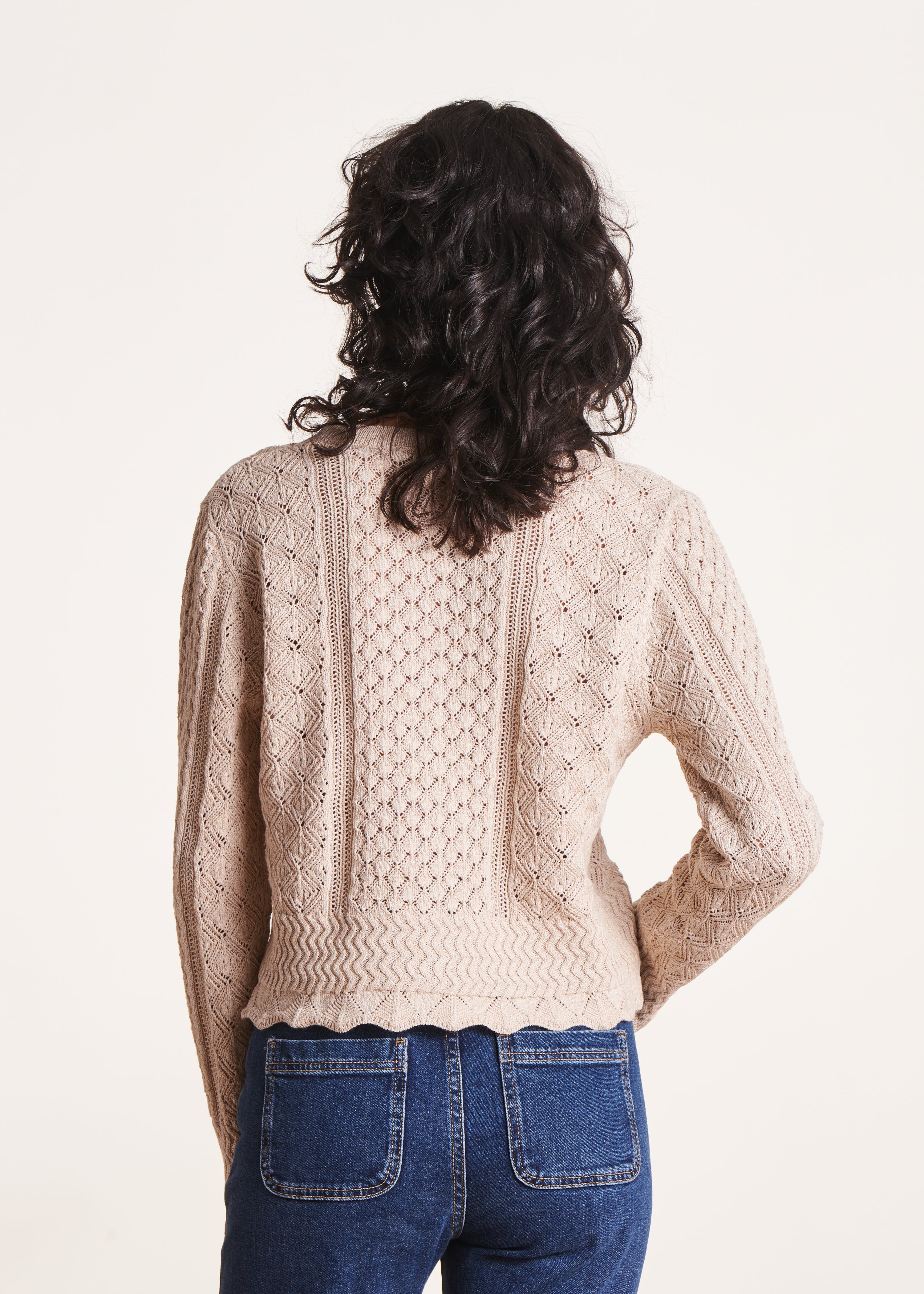 Gilet beige à col rond en maille chinée
