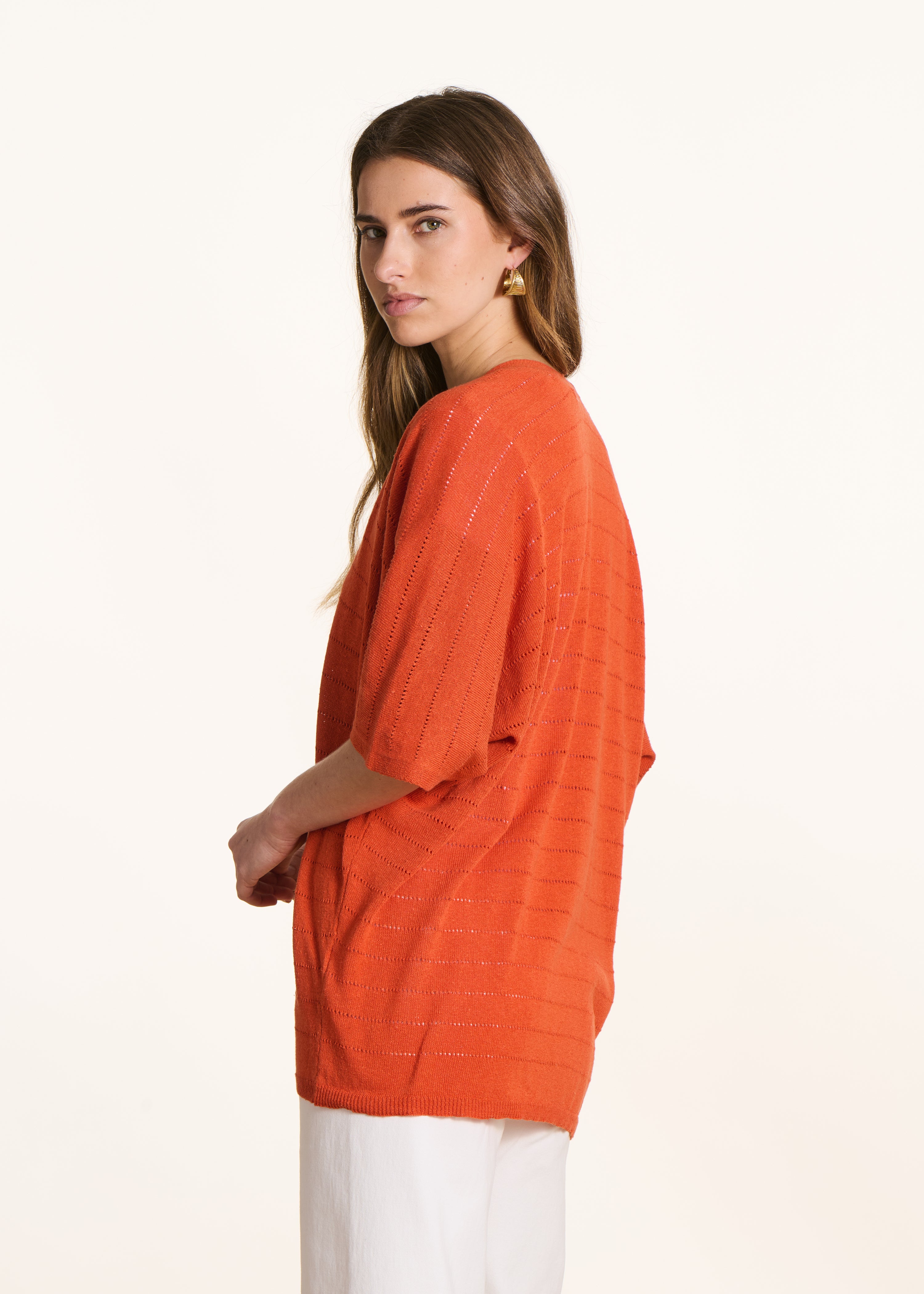 Lightweight openwork orange vest with short sleeves