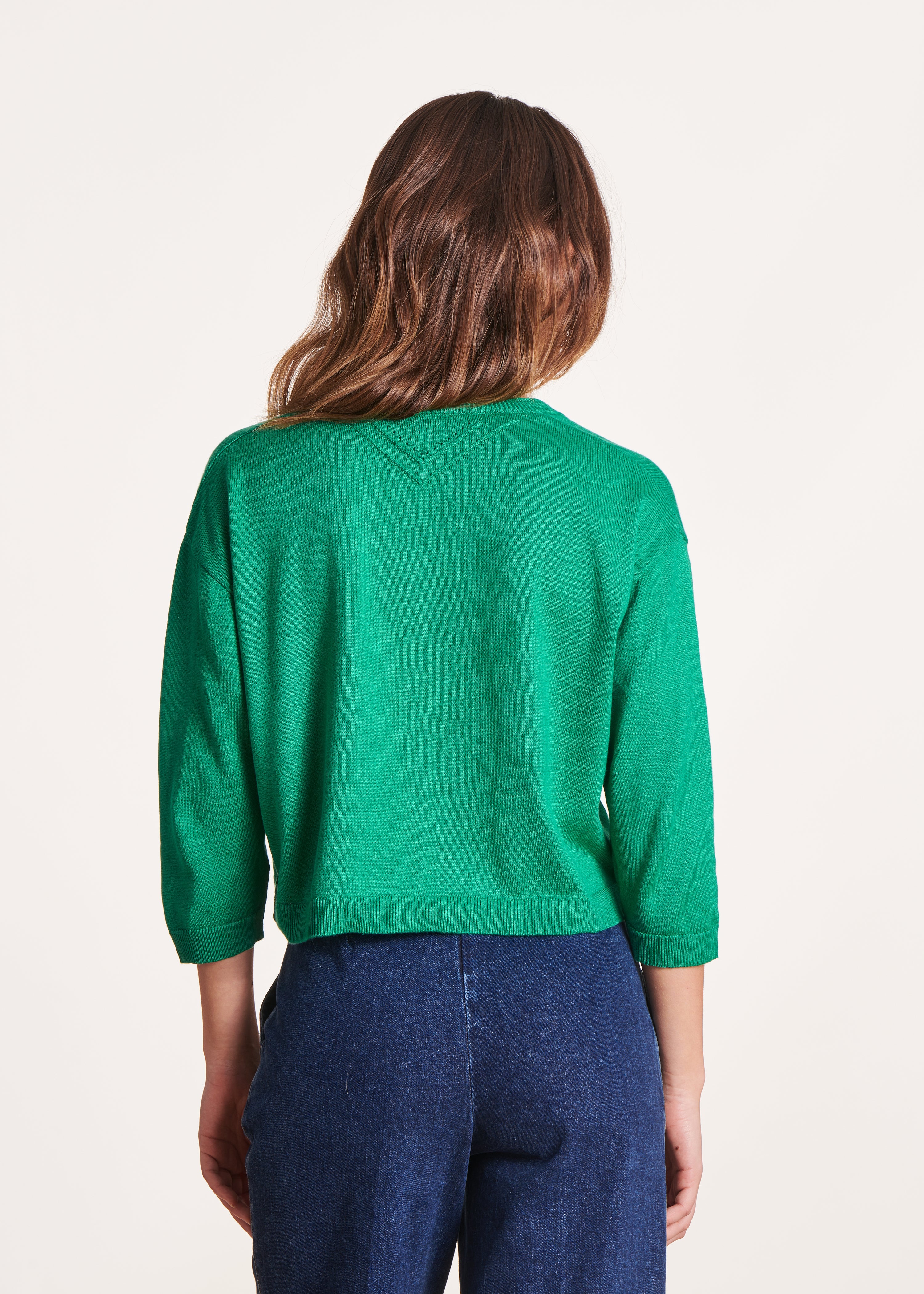Kort groen vest met 3/4-mouwen en V-hals