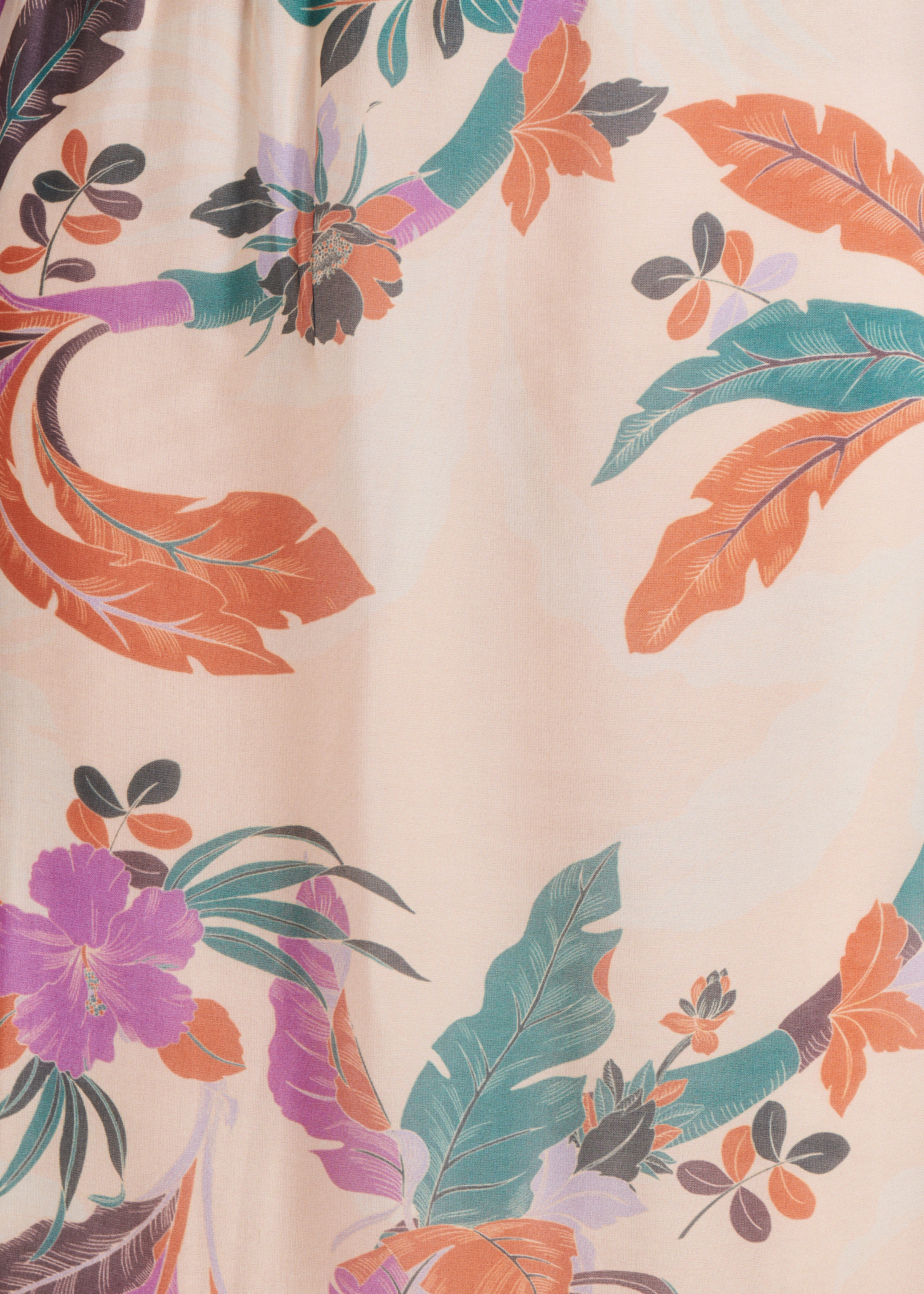 Jupe longue beige en voile viscose/soie imprimé fleuri