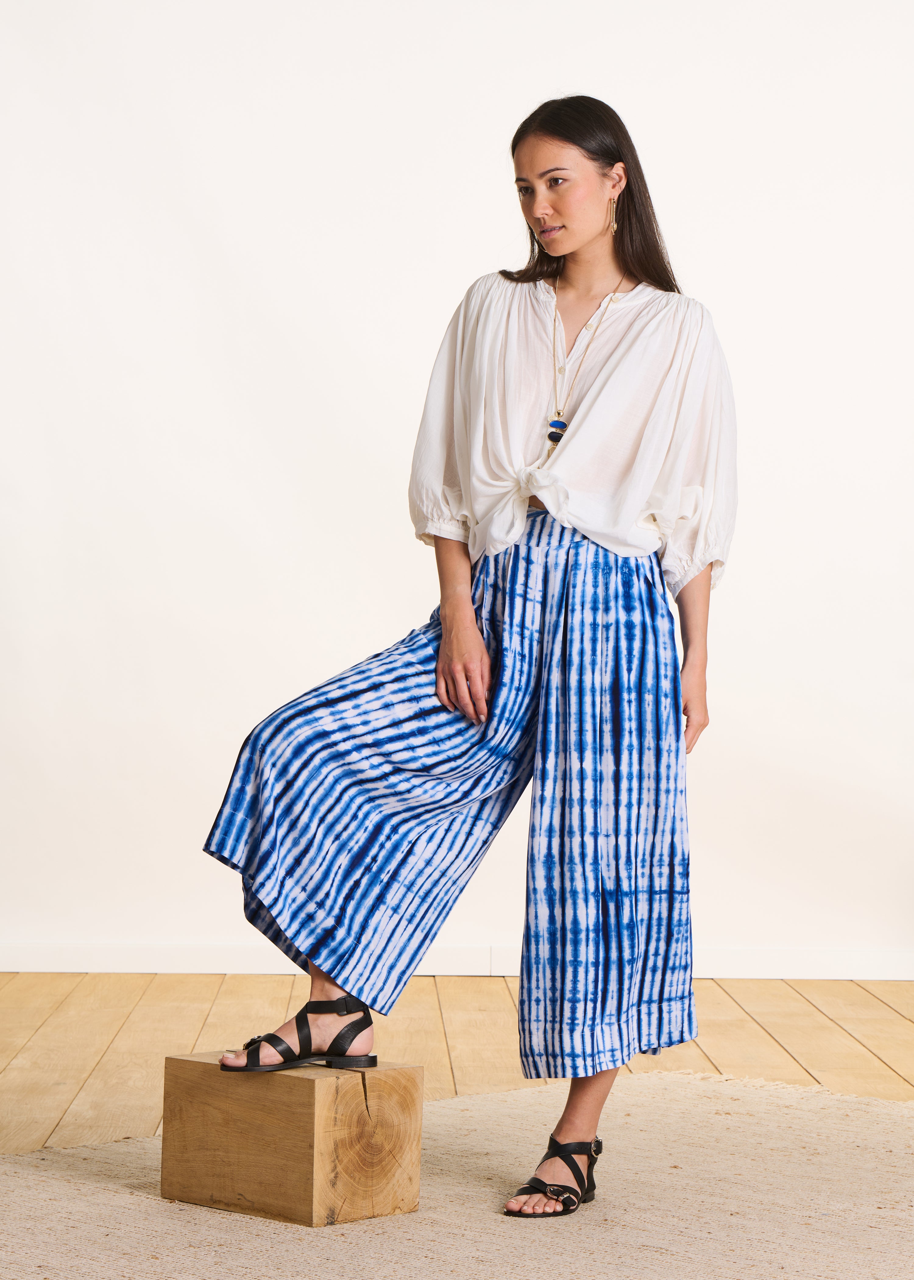 Pantalon large à imprimé tie & dye bleu