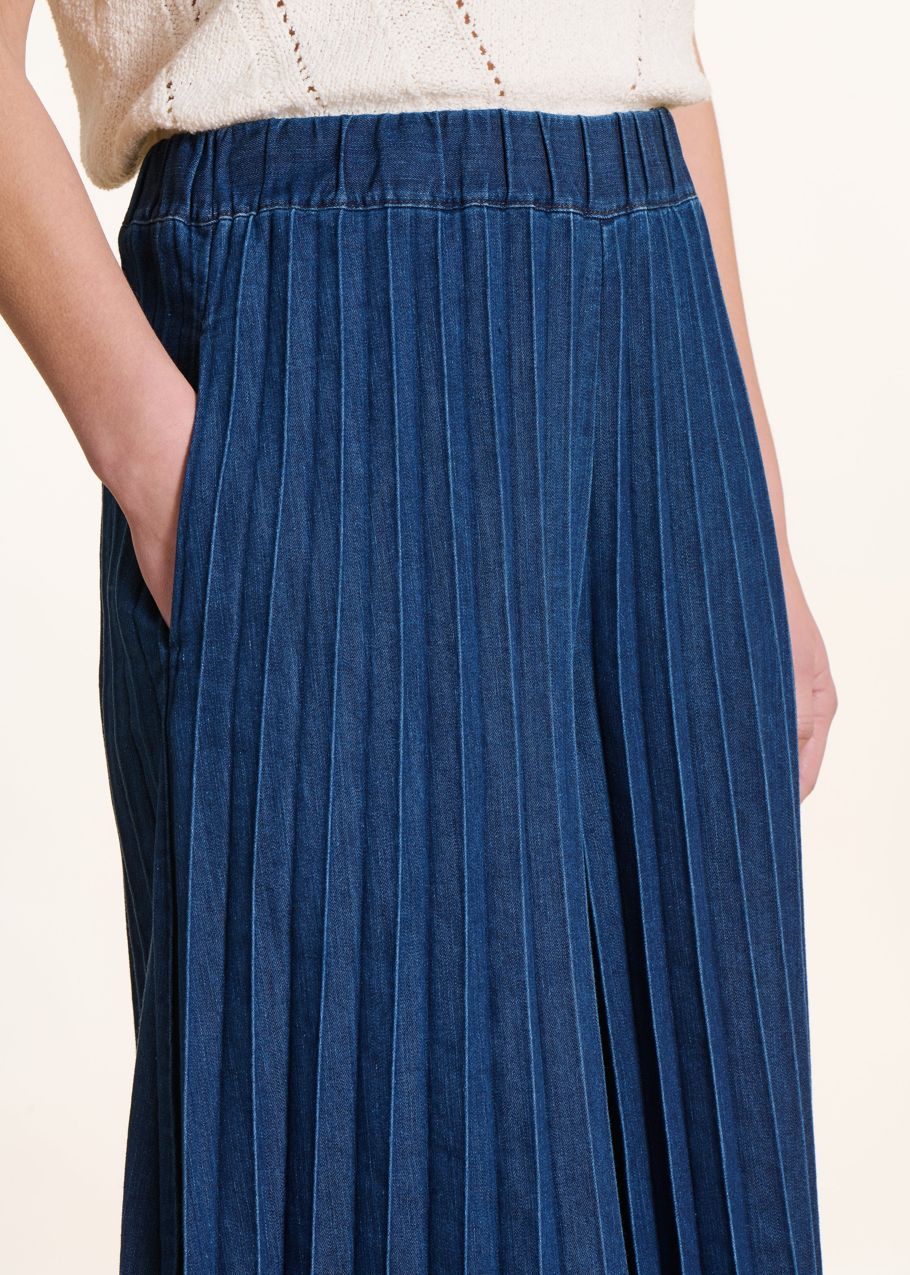 Pantalone gonna culotte in jeans con vita elasticizzata
