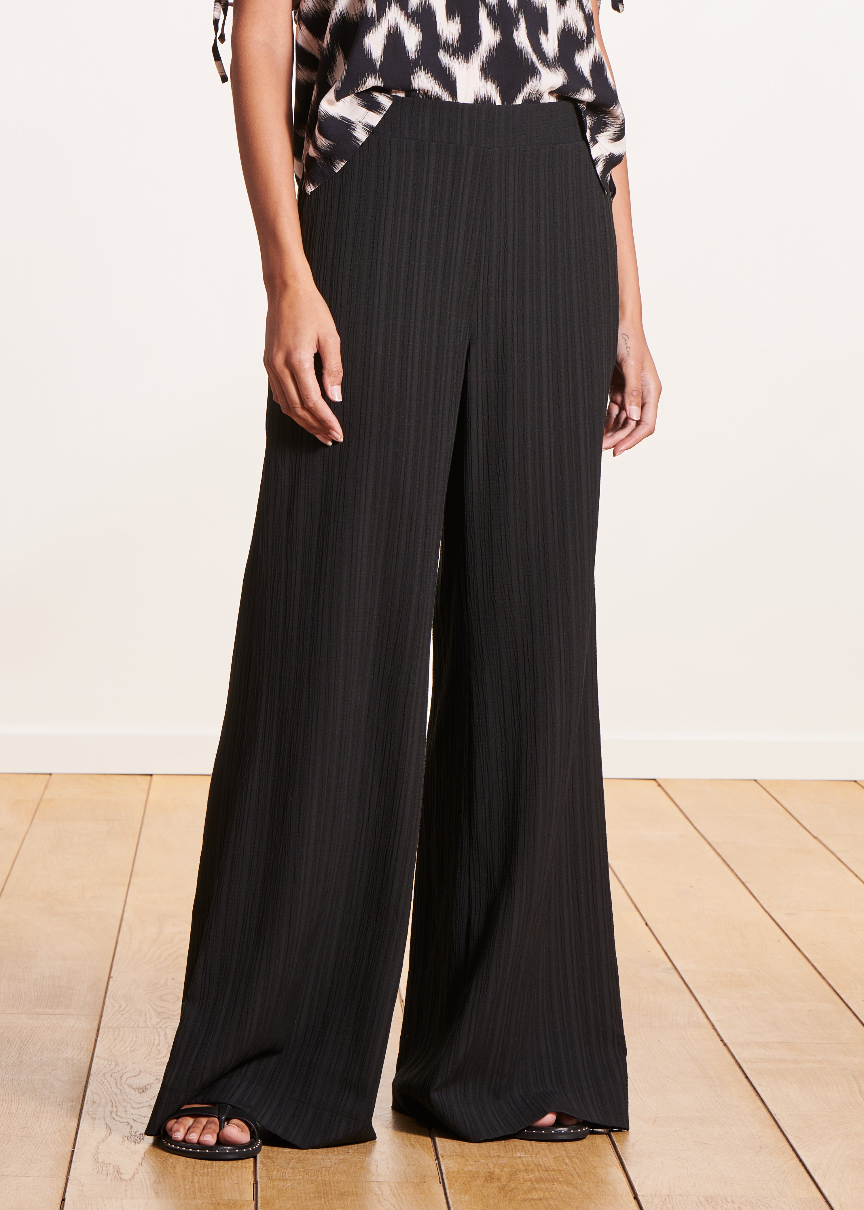 Pantalon large noir taille élastiquée