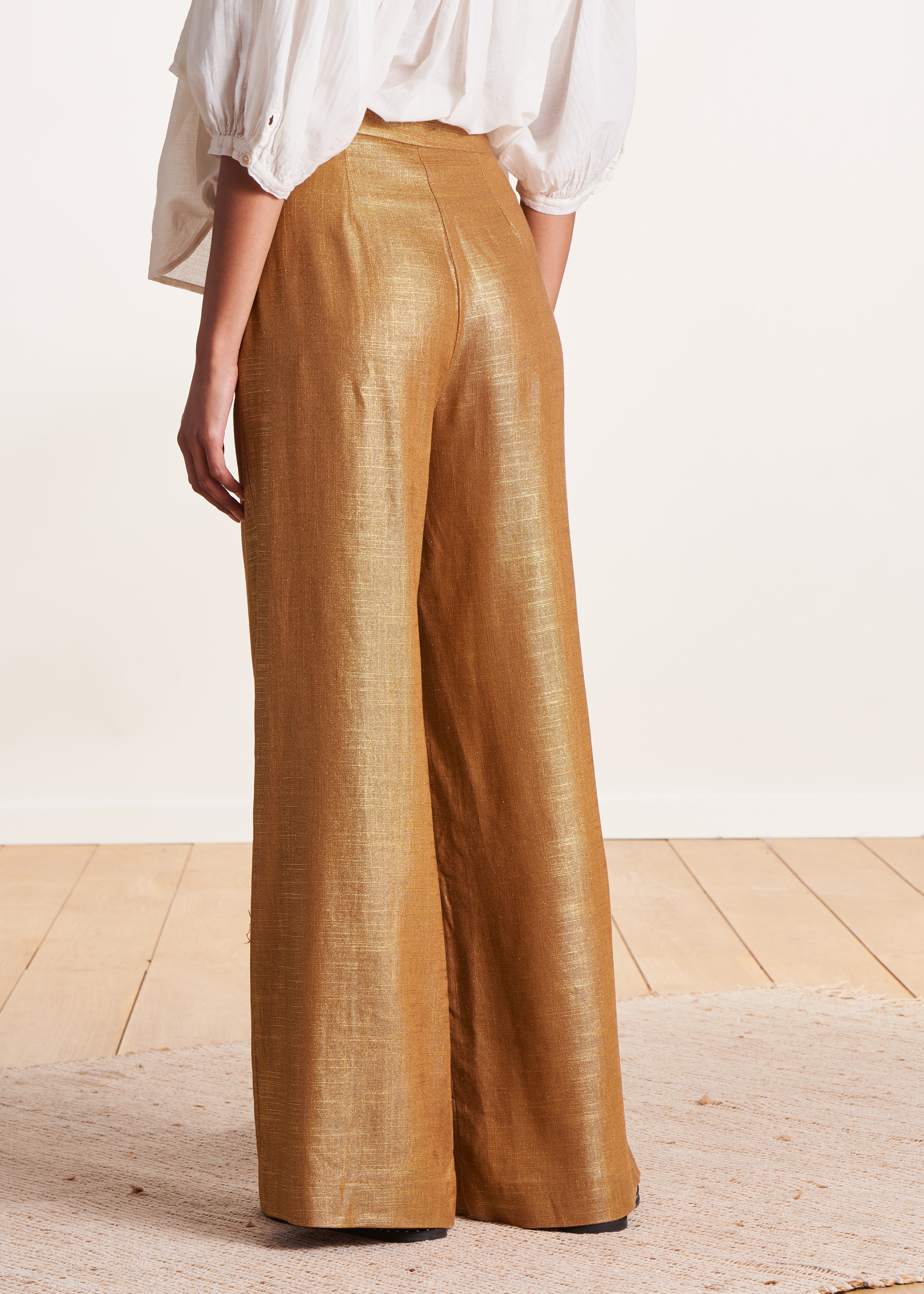 Pantalon bronze en lin foiled taille haute