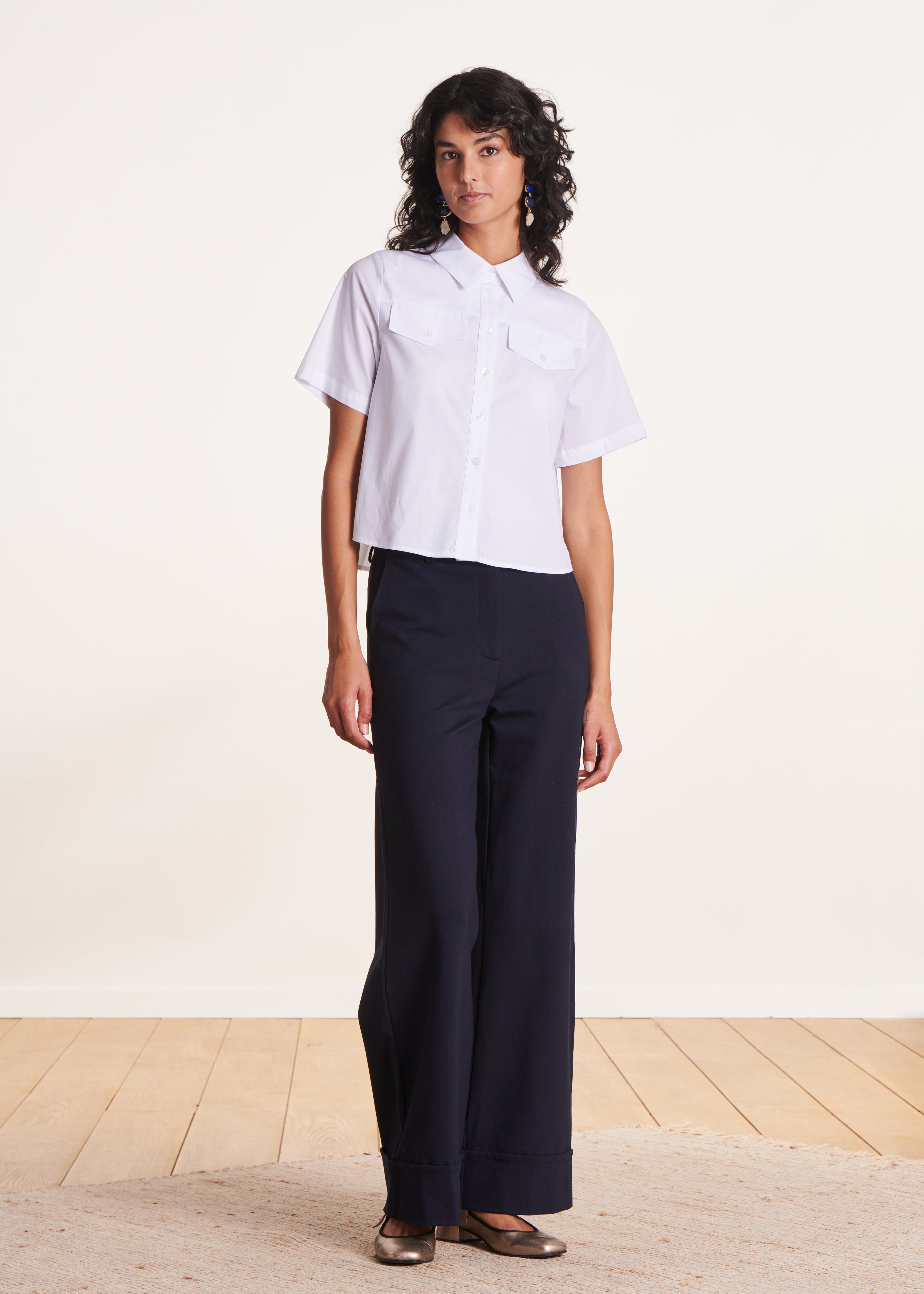 Pantalon large bleu foncé en jersey milano