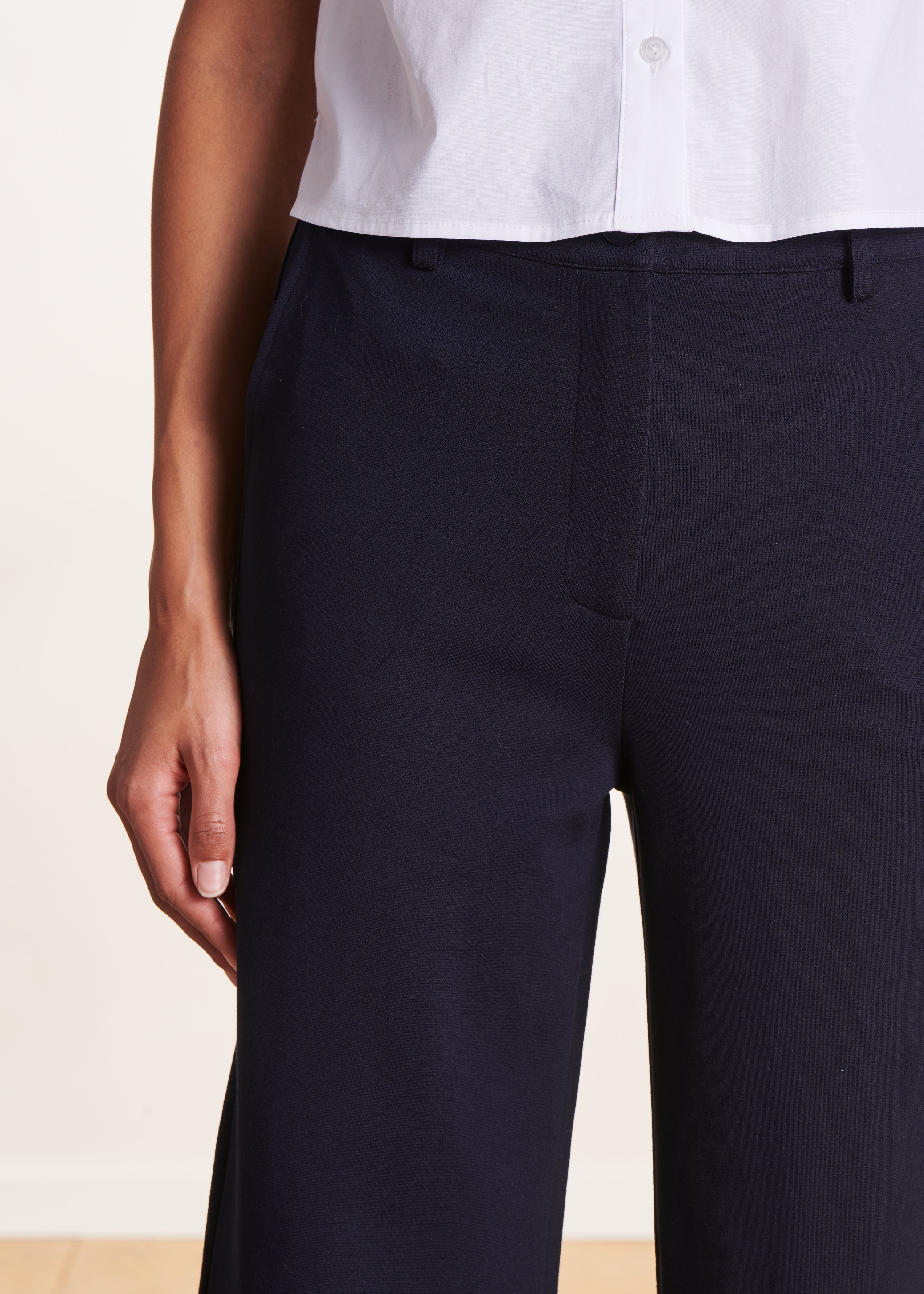 Dark blue wide-leg trousers in Milan jersey