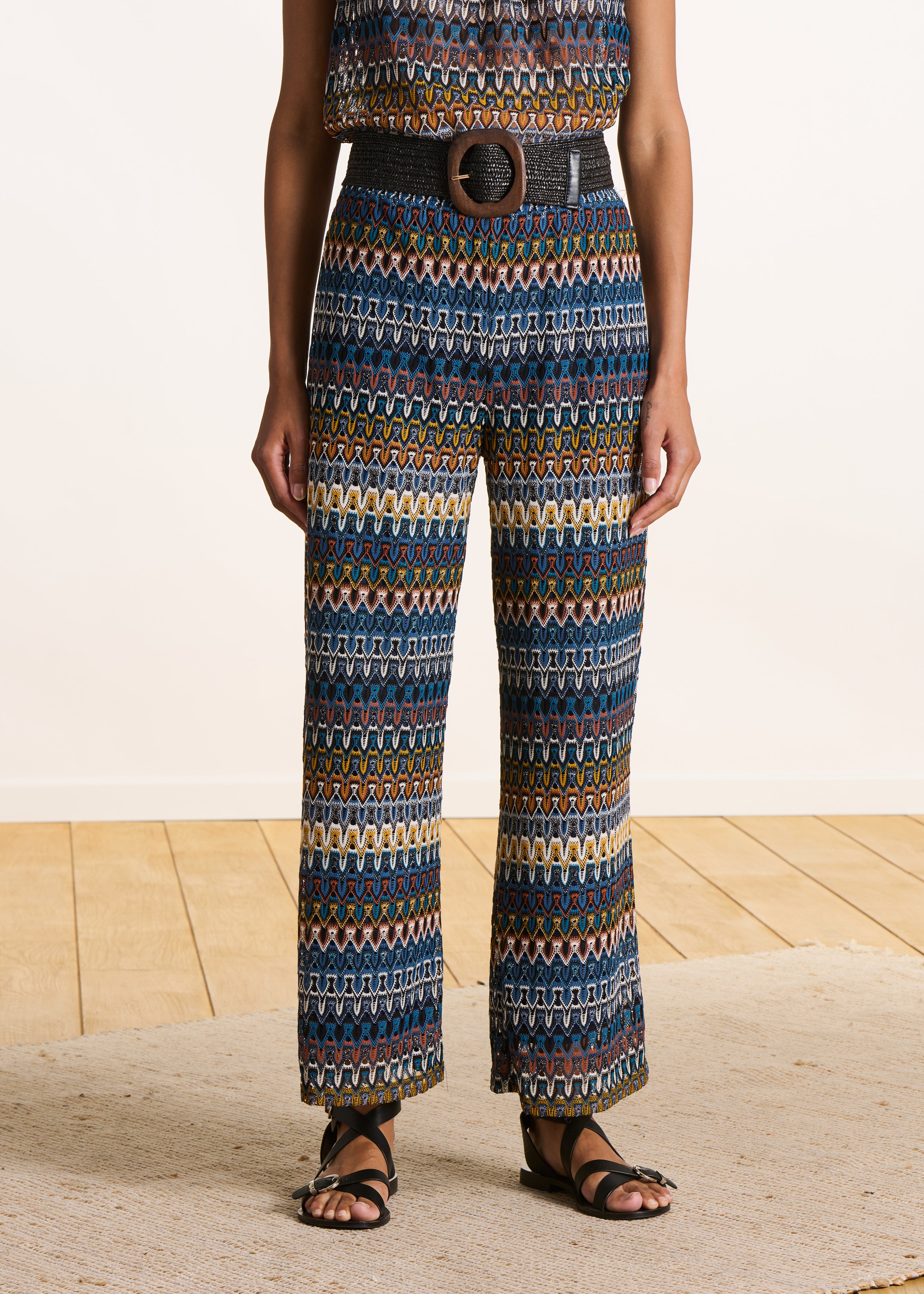 Pantalon 7/8ème ample en crochet bleu