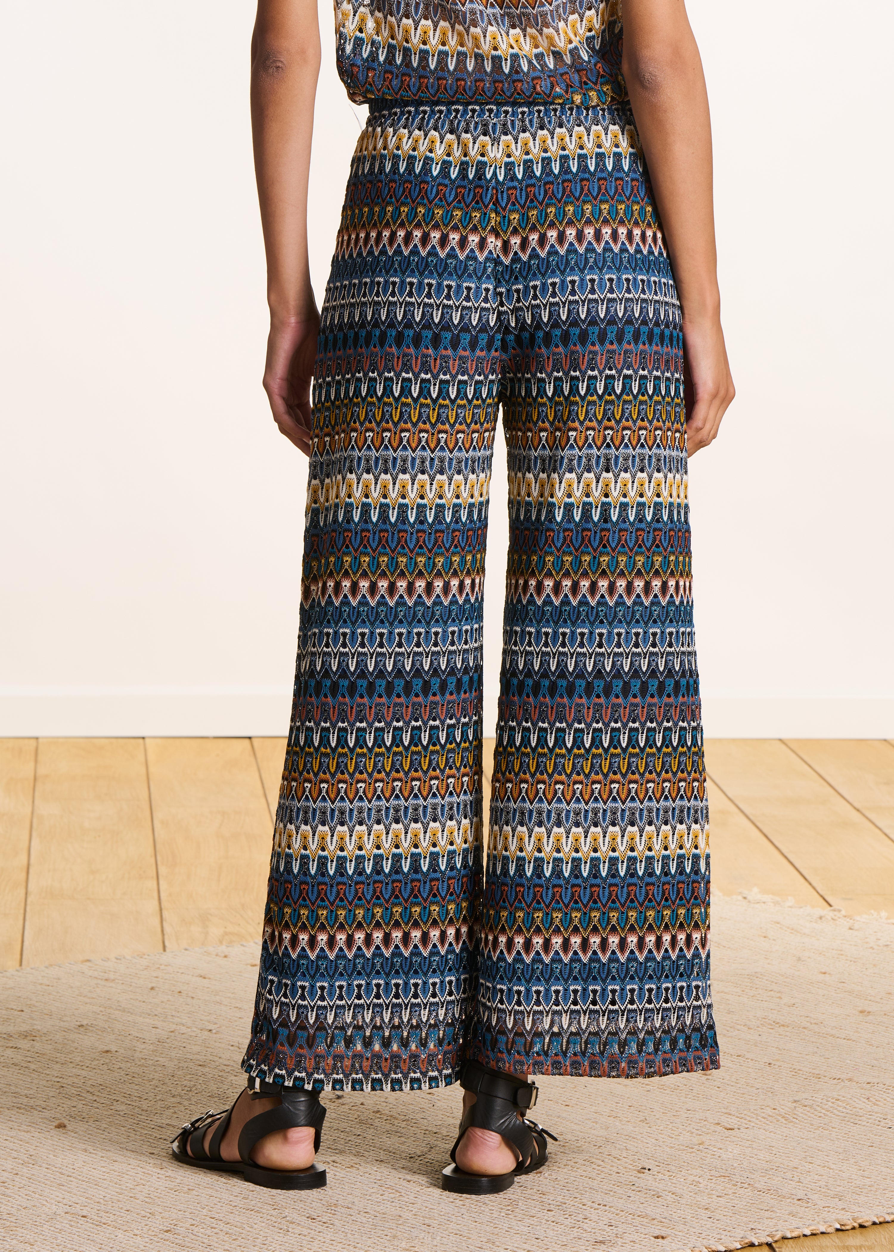 Pantalon 7/8ème ample en crochet bleu