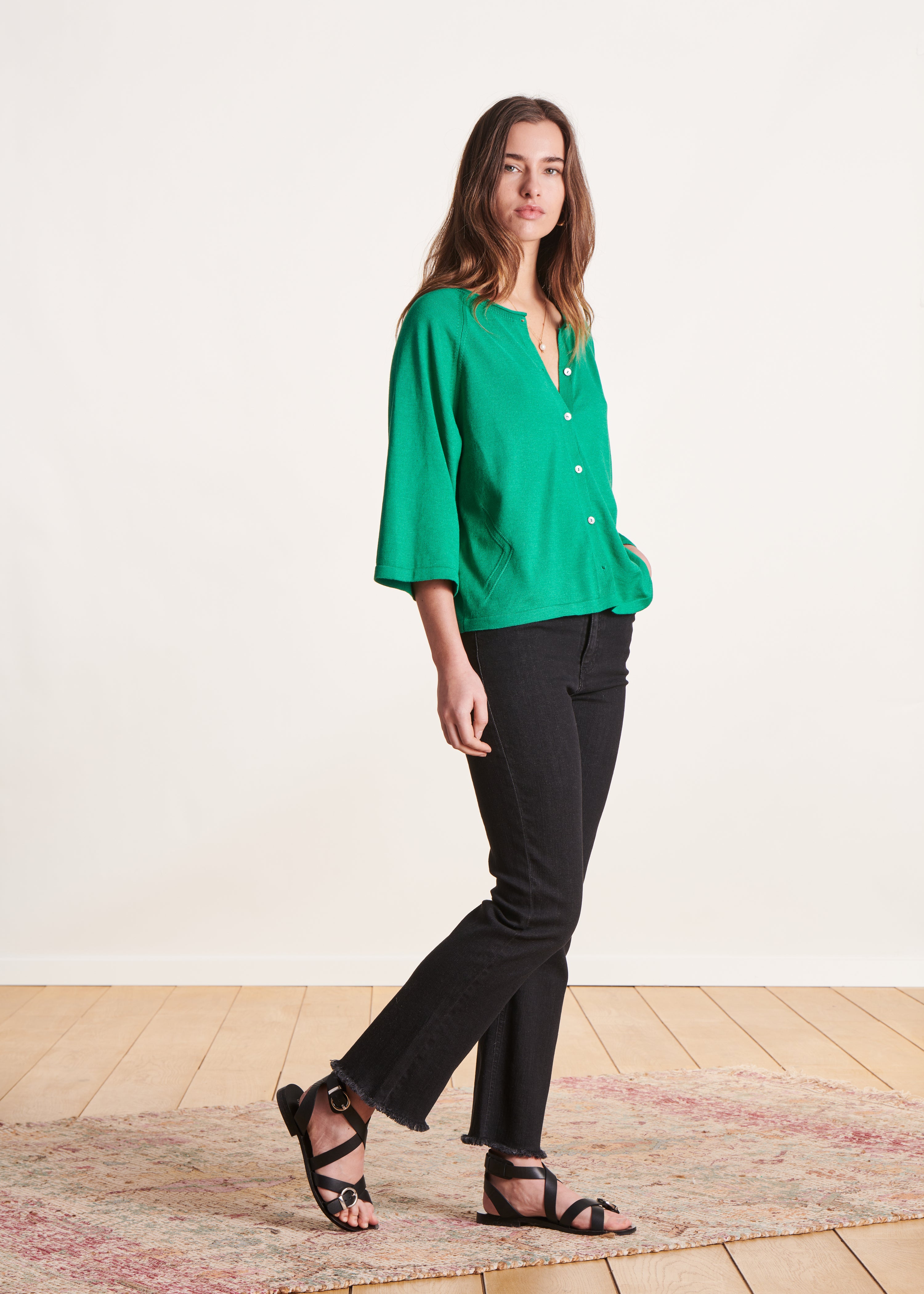 Grüner Oversize-Pullover mit 3/4-Ärmeln