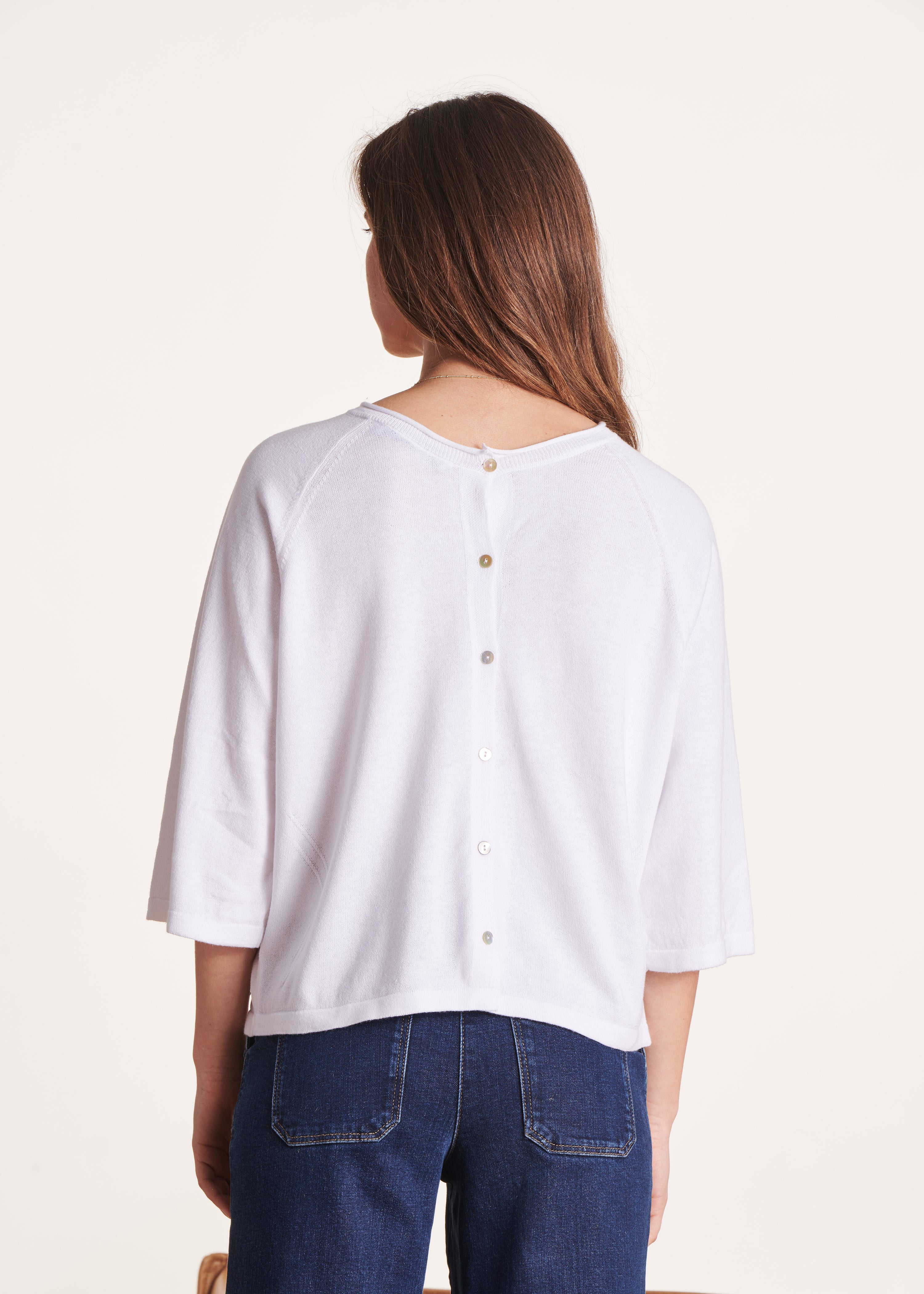 weiß Oversize-Pullover mit 3/4-Ärmeln